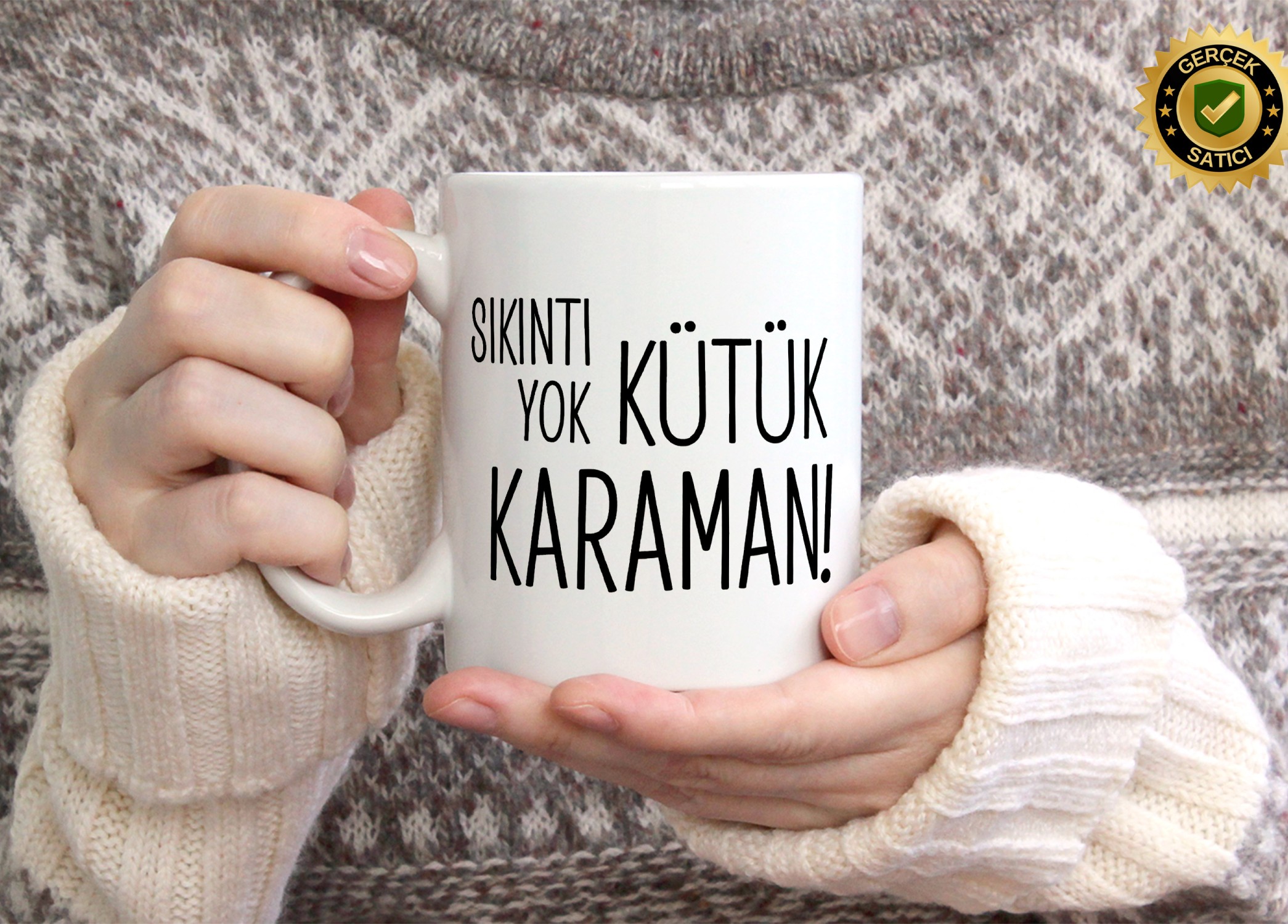 Sıkıntı Yok Kütük Karaman Temalı Porselen Kupa Bardak,Mizah,Hediyelik,Kişiselleştirilebir