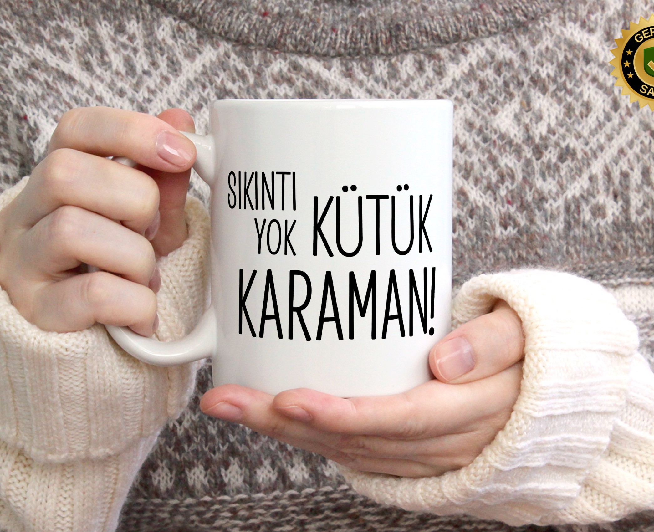 Sıkıntı Yok Kütük Karaman Temalı Porselen Kupa Bardak,Mizah,Hediyelik,Kişiselleştirilebir