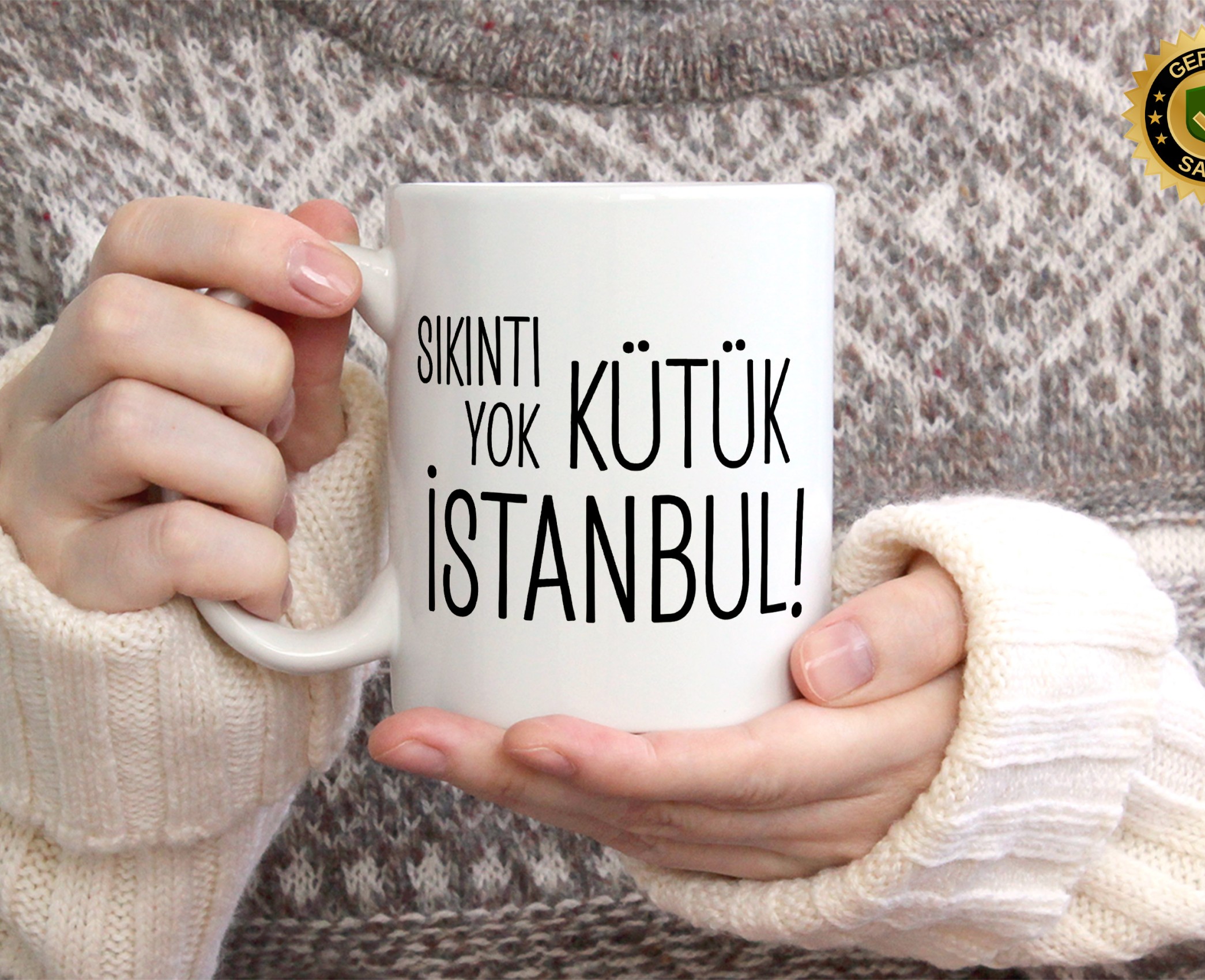Sıkıntı Yok Kütük İstanbul Temalı Porselen Kupa Bardak,Mizah,Hediyelik,Kişiselleştirilebir