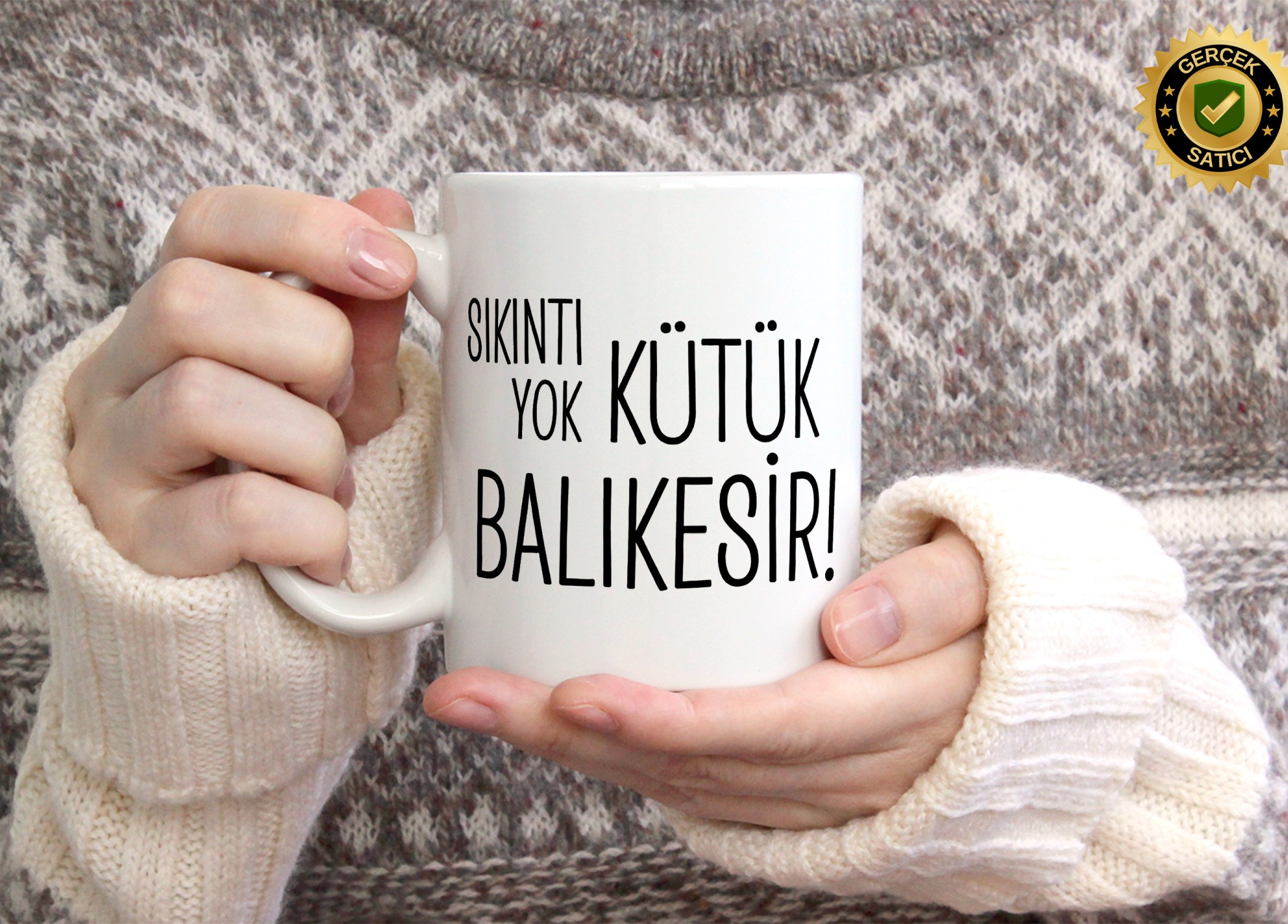 Sıkıntı Yok Kütük Balıkesir Temalı Porselen Kupa Bardak,Mizah,Hediyelik,Kişiselleştirilebir