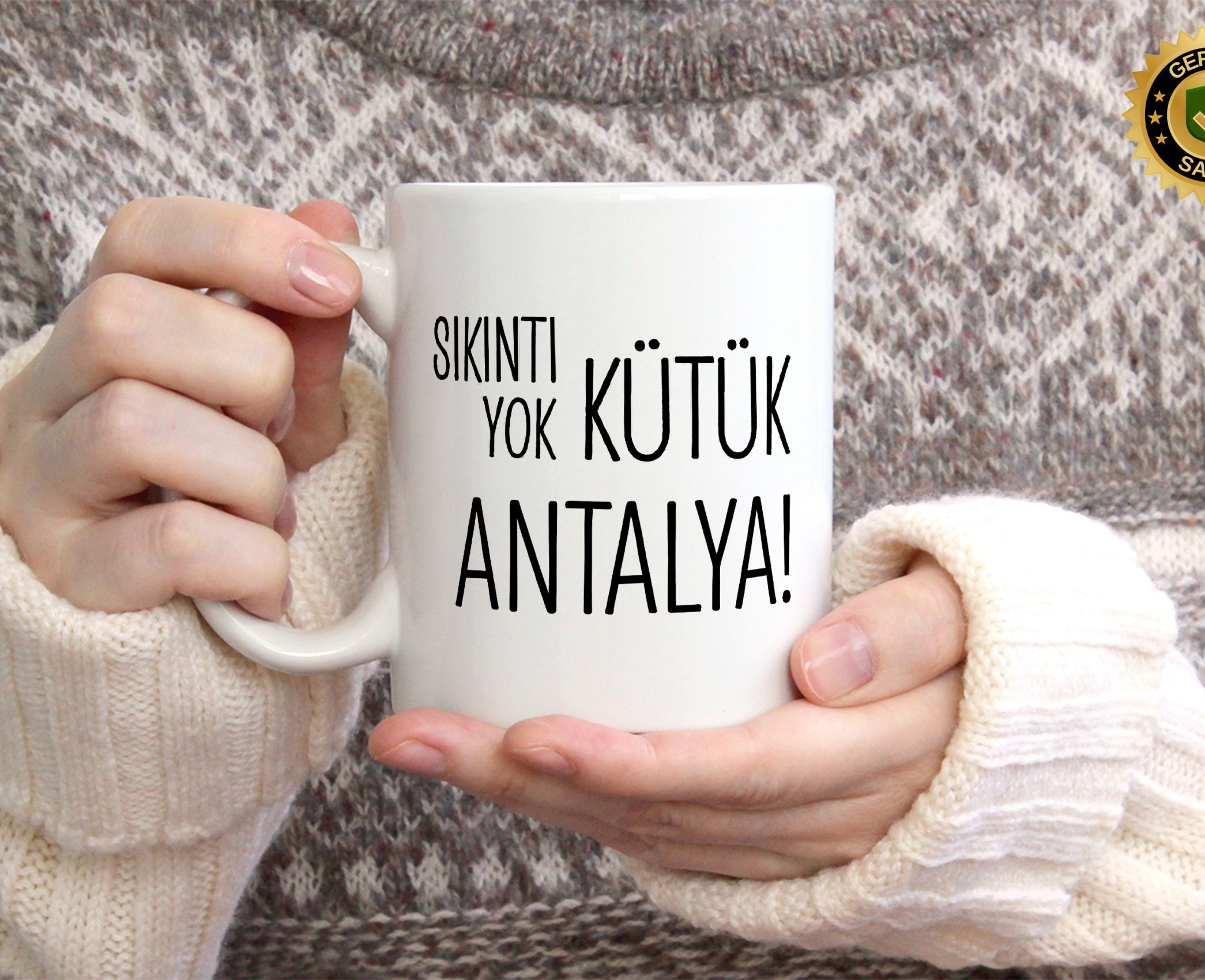 Sıkıntı Yok Kütük Antalya Temalı Porselen Kupa Bardak,Mizah,Hediyelik,Kişiselleştirilebir