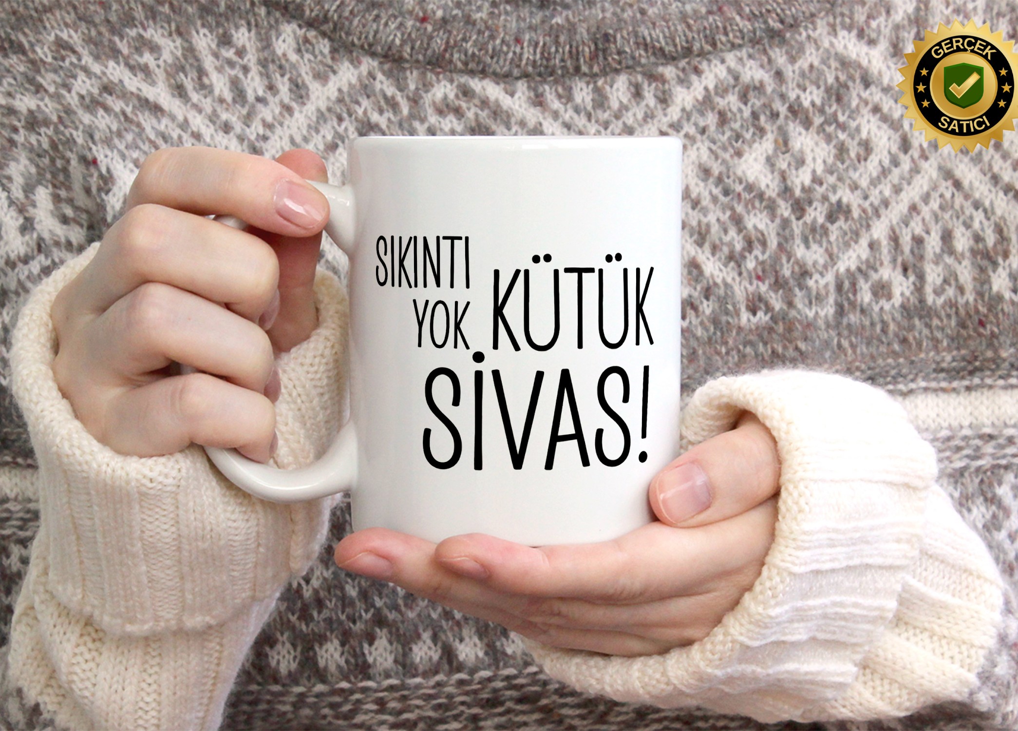 Sıkıntı Yok Kütük Sivas Temalı Porselen Kupa Bardak,Mizah,Hediyelik,Kişiselleştirilebir