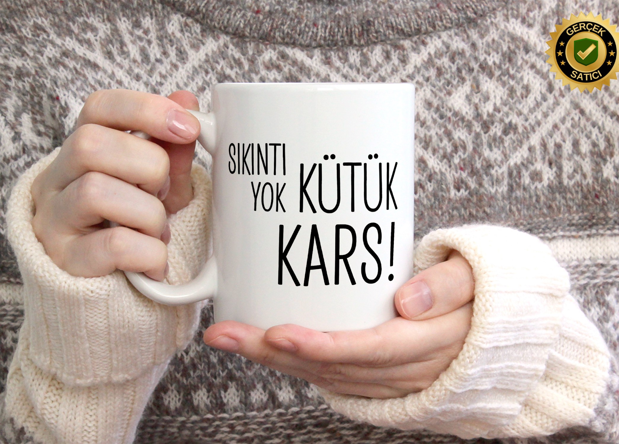 Sıkıntı Yok Kütük Kars Temalı Porselen Kupa Bardak,Mizah,Hediyelik,Kişiselleştirilebir