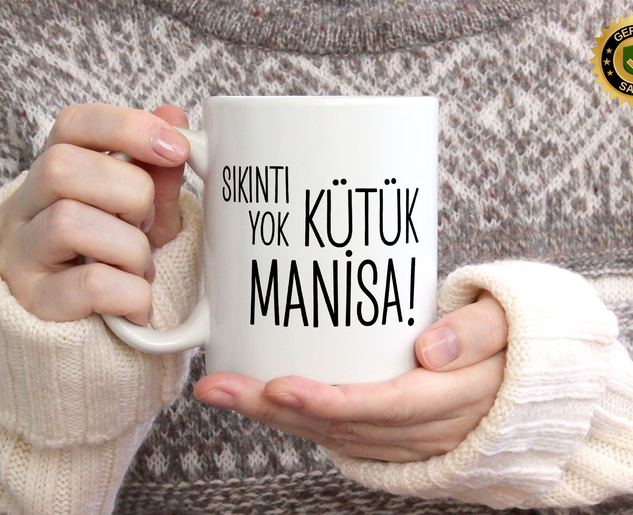 Sıkıntı Yok Kütük Manisa Temalı Porselen Kupa Bardak,Mizah,Hediyelik,Kişiselleştirilebir