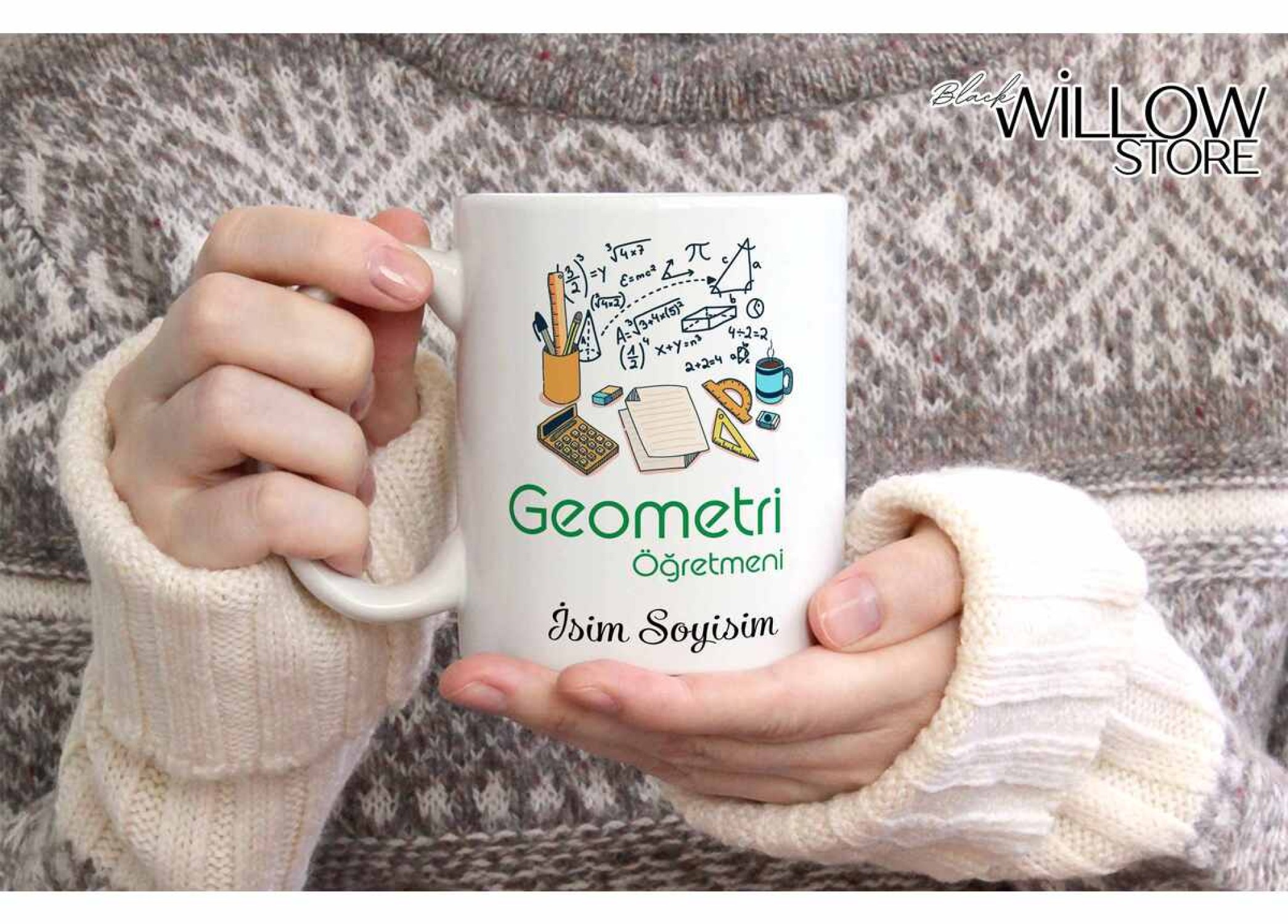 GEOMETRİ ÖĞRETMEN TEMALI KİŞİYE ÖZEL SERAMİK KUPA BARDAK