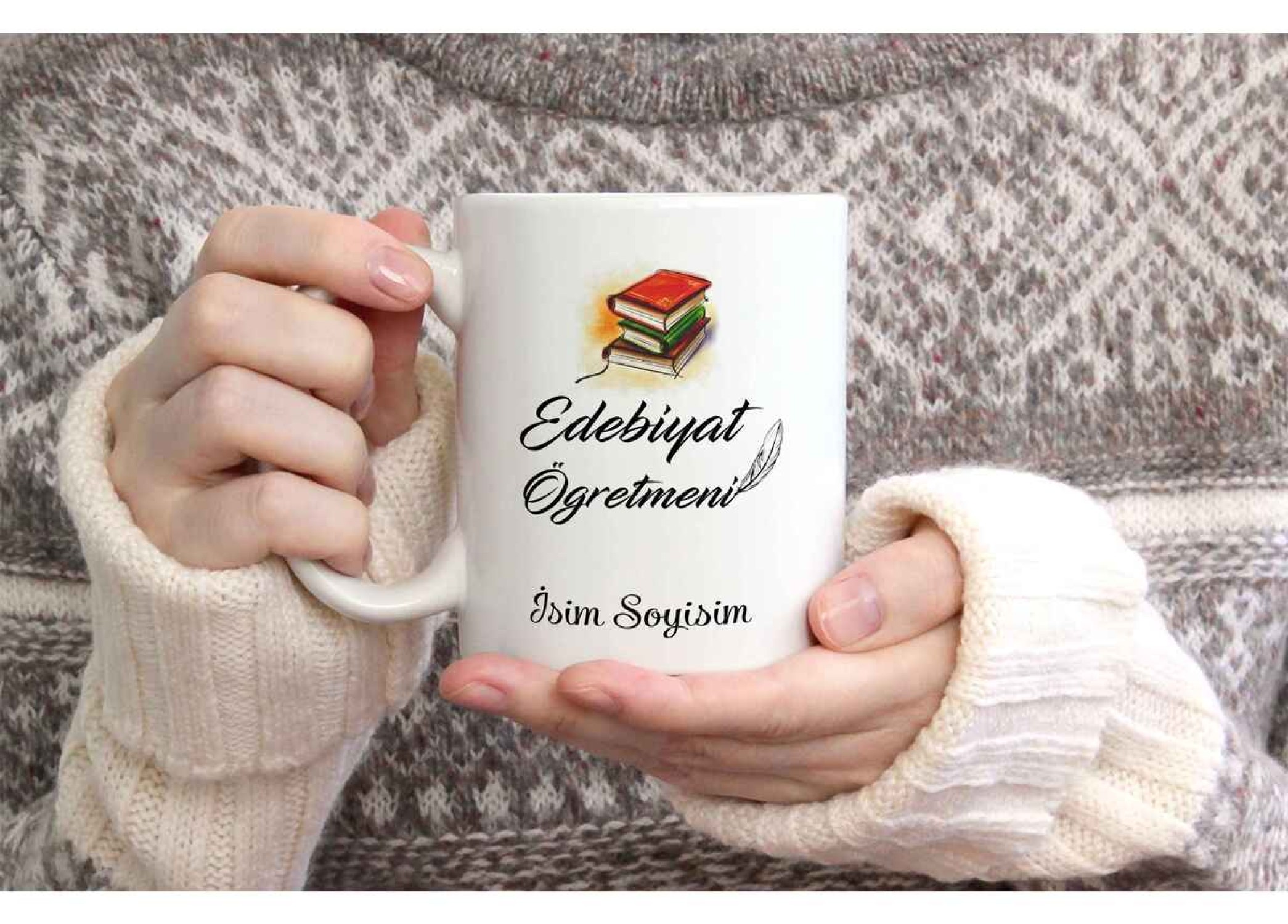 EDEBİYAT ÖĞRETMENİ TEMALI KİŞİYE ÖZEL SERAMİK KUPA BARDAK