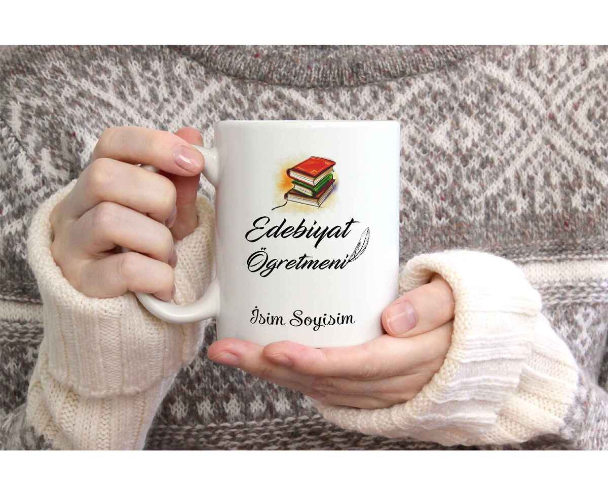 EDEBİYAT ÖĞRETMENİ TEMALI KİŞİYE ÖZEL SERAMİK KUPA BARDAK