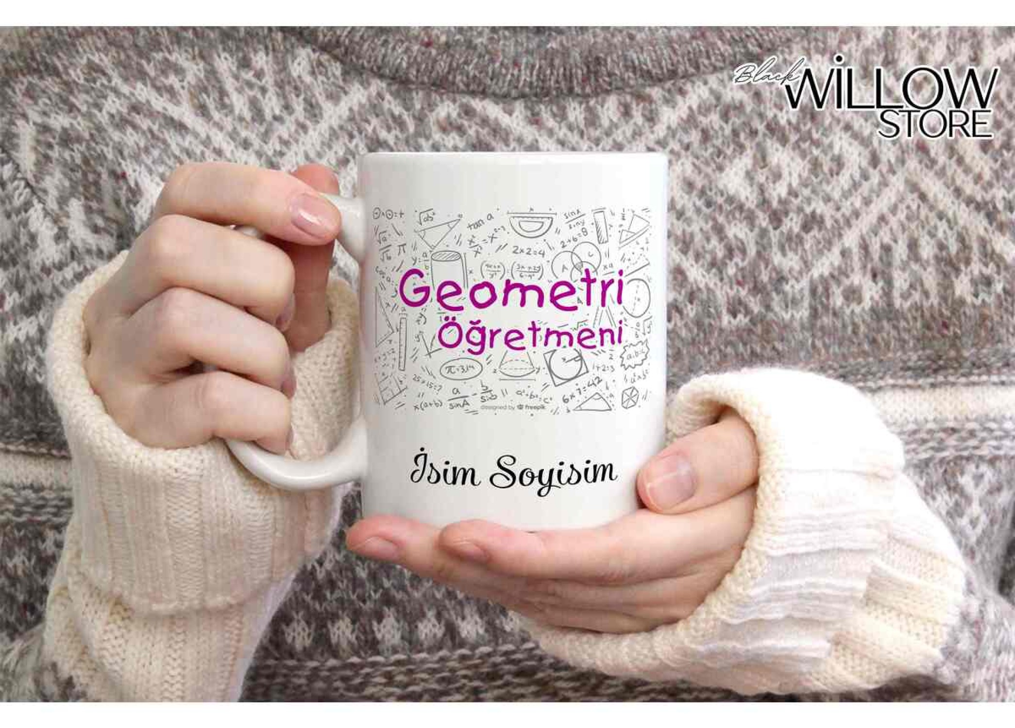 GEOMETRİ ÖĞRETMEN TEMALI KİŞİYE ÖZEL SERAMİK KUPA BARDAK