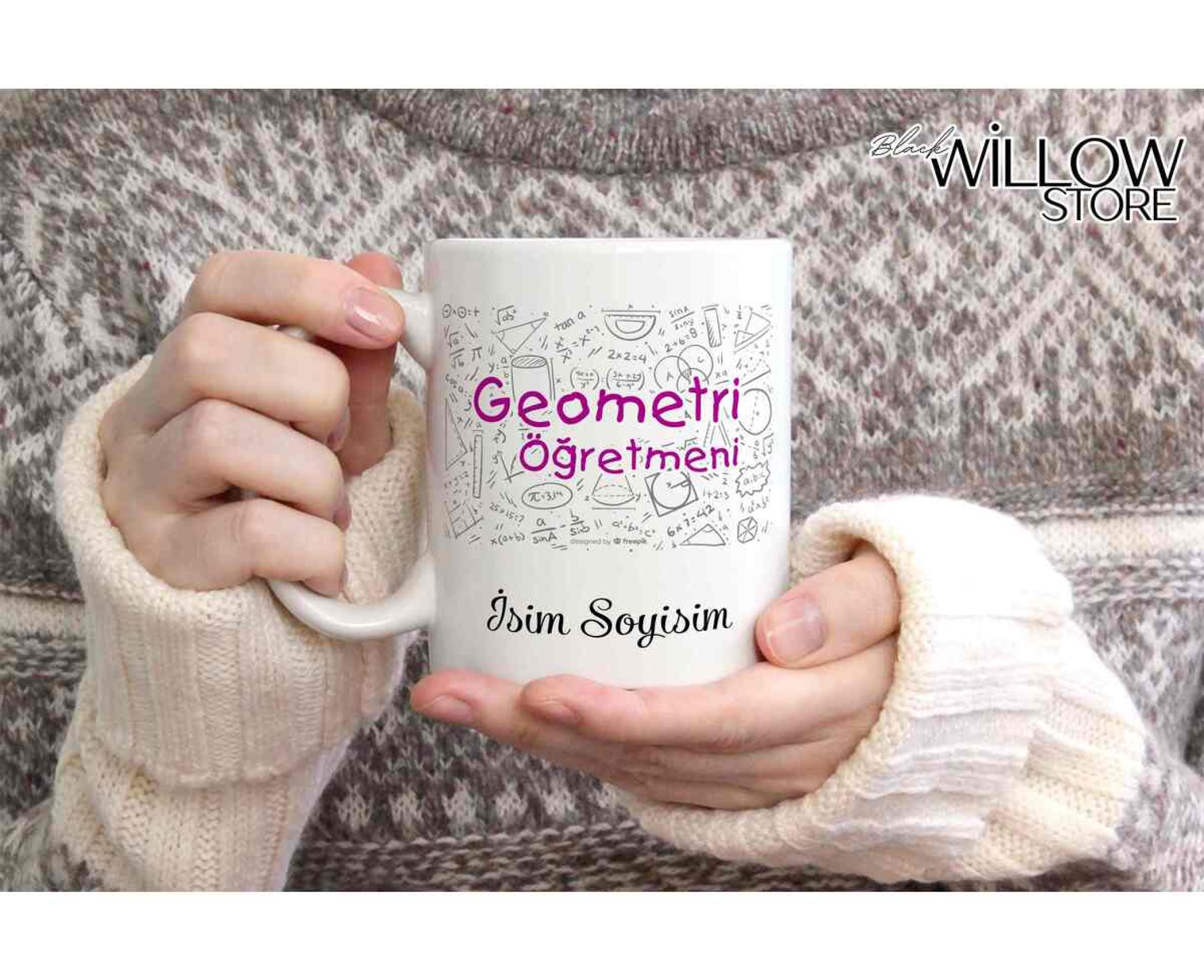 GEOMETRİ ÖĞRETMEN TEMALI KİŞİYE ÖZEL SERAMİK KUPA BARDAK