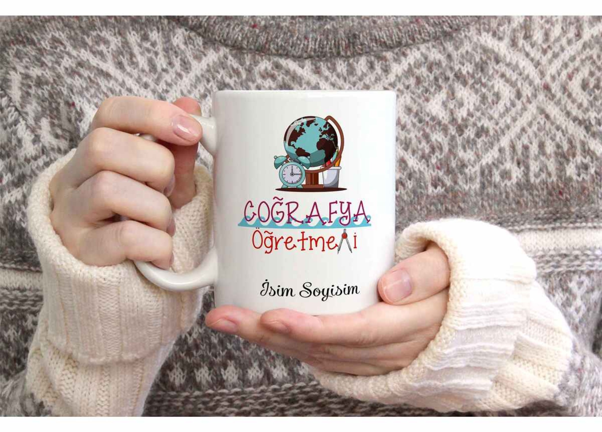 COĞRAFYA ÖĞRETMENİ TEMALI KİŞİYE ÖZEL SERAMİK KUPA BARDAK