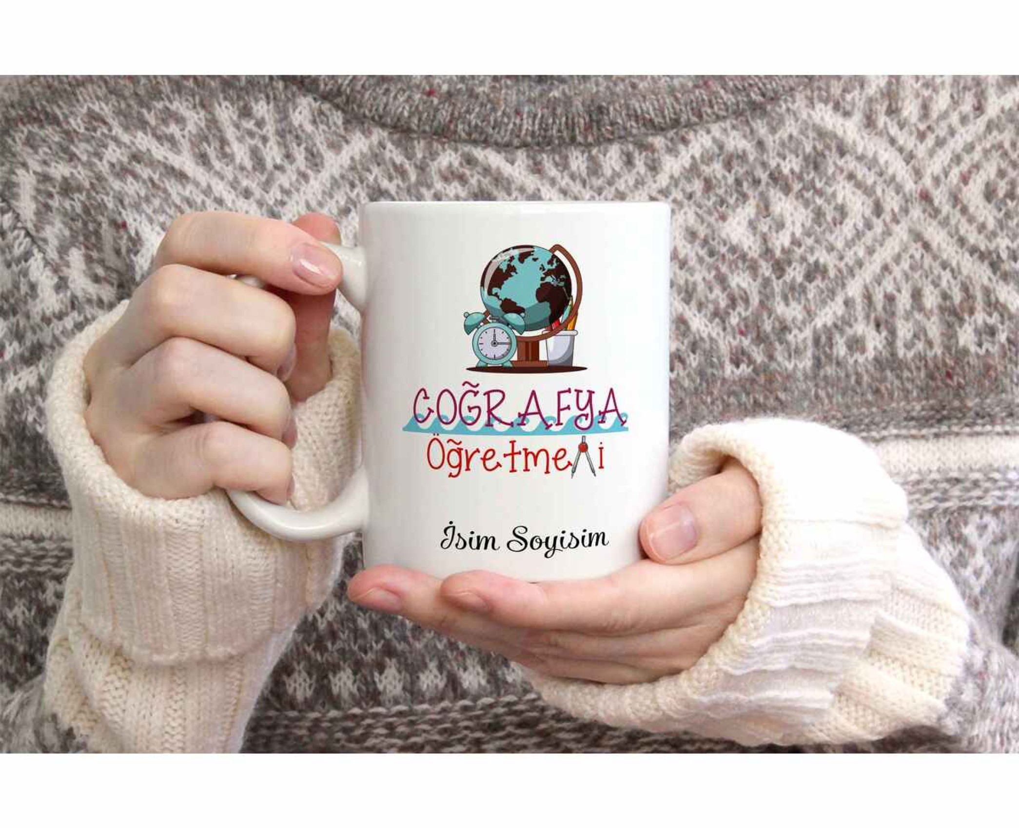 COĞRAFYA ÖĞRETMENİ TEMALI KİŞİYE ÖZEL SERAMİK KUPA BARDAK