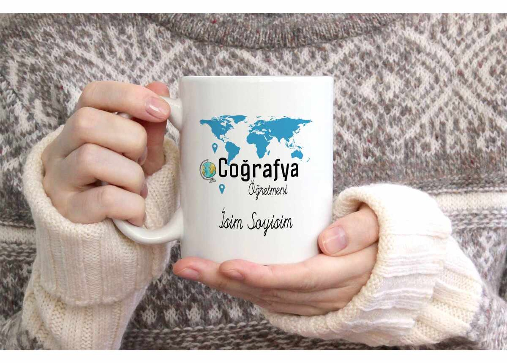 COĞRAFYA ÖĞRETMENİ TEMALI KİŞİYE ÖZEL SERAMİK KUPA BARDAK