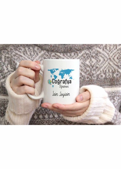COĞRAFYA ÖĞRETMENİ TEMALI KİŞİYE ÖZEL SERAMİK KUPA BARDAK