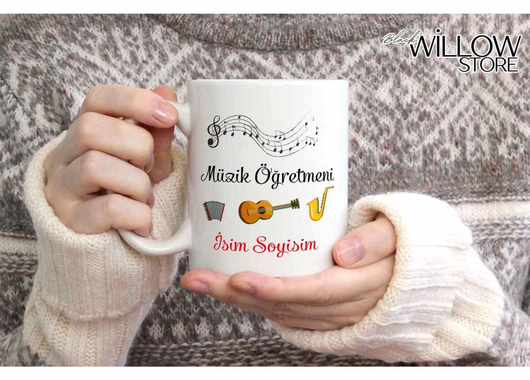 MÜZİK ÖĞRETMENİ TEMALI KİŞİYE ÖZEL SERAMİK KUPA BARDAK