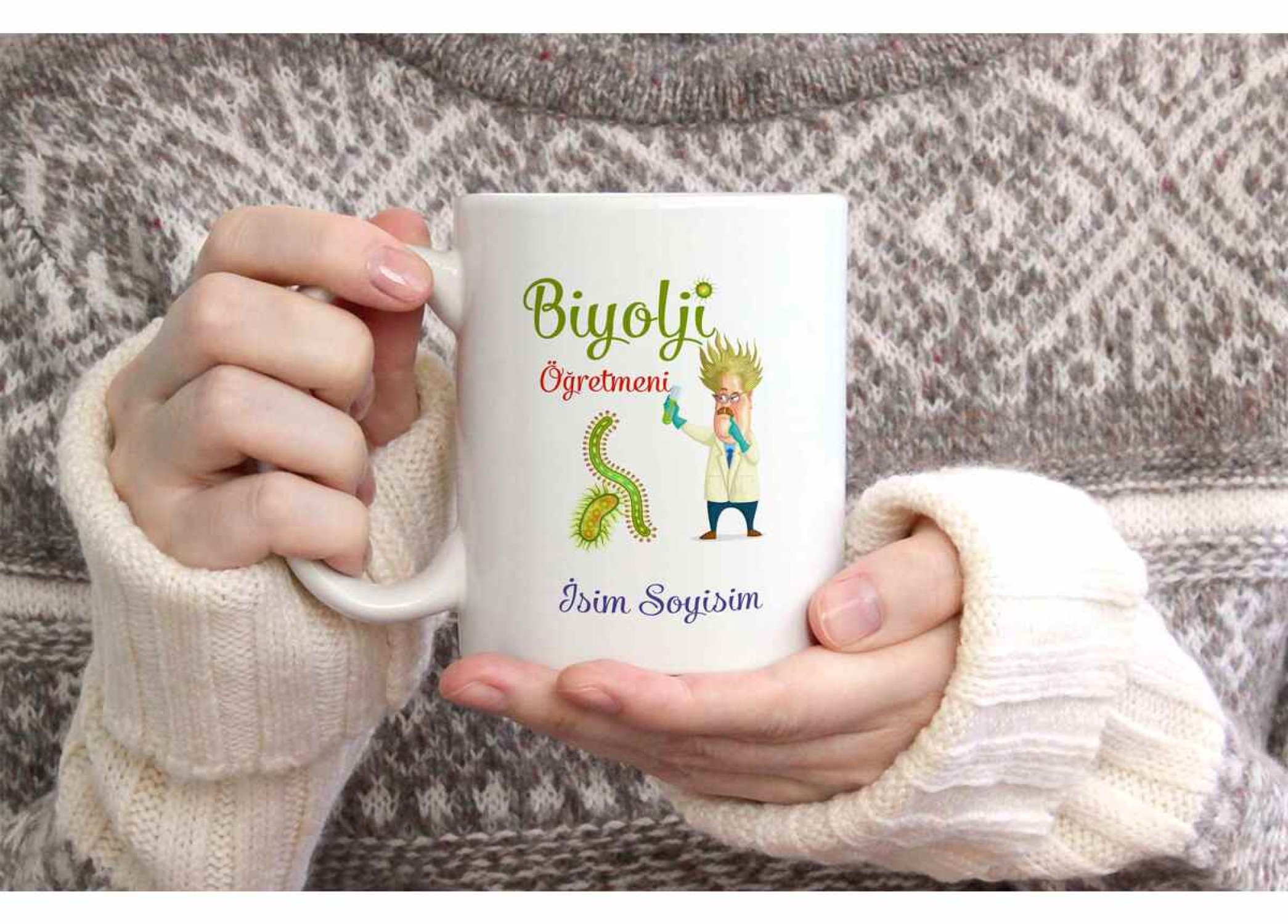 BİYOLOJİ ÖĞRETMENİ TEMALI KİŞİYE ÖZEL SERAMİK KUPA BARDAK