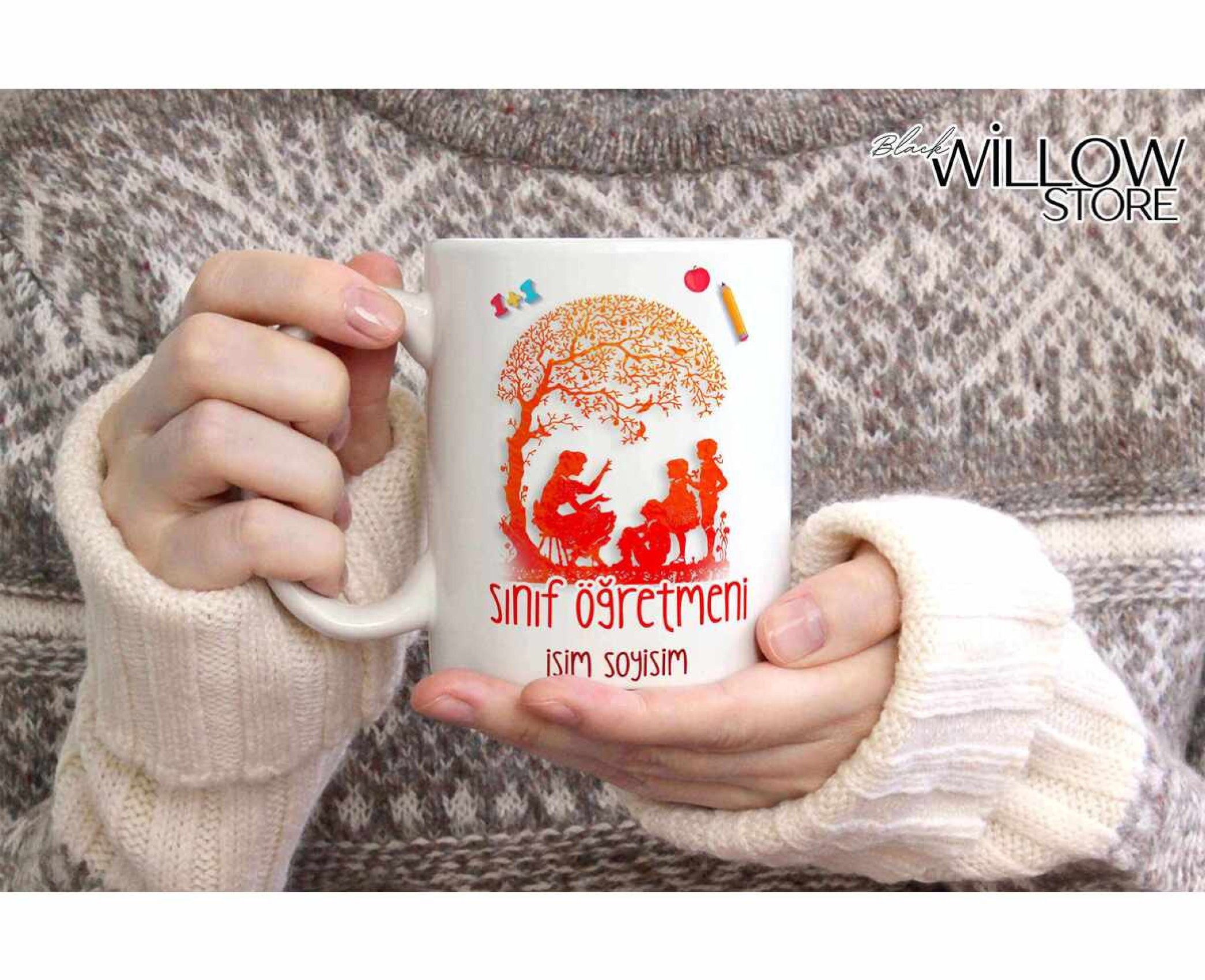 SINIF ÖĞRETMENİ TEMALI KİŞİYE ÖZEL SERAMİK KUPA BARDAK-7