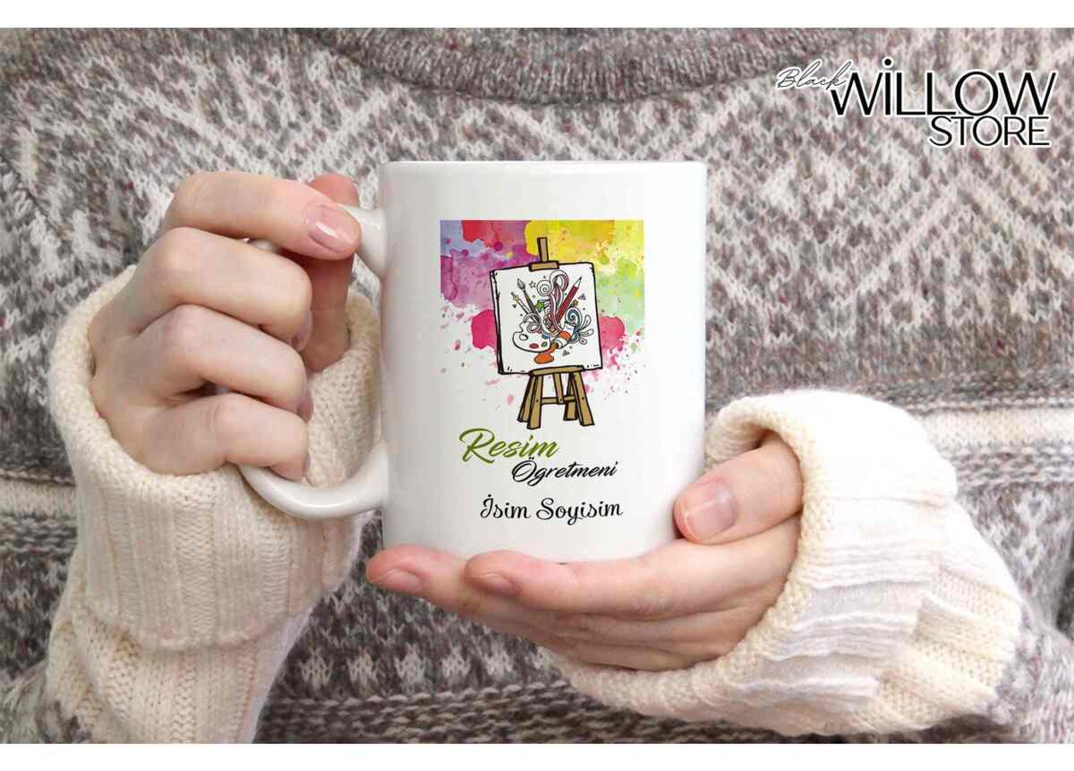 RESİM ÖĞRETMENİ TEMALI KİŞİYE ÖZEL SERAMİK KUPA BARDAK
