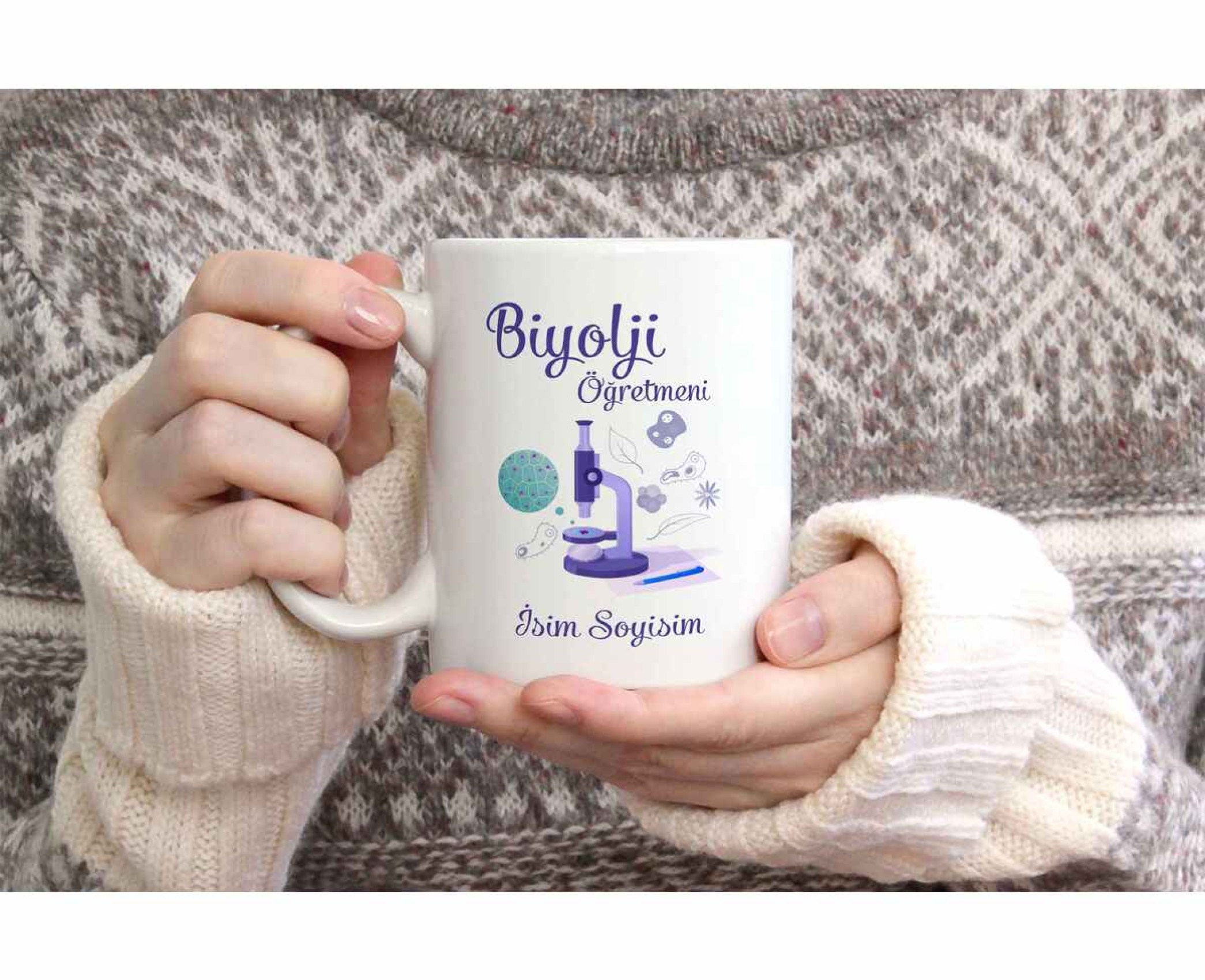 BİYOLOJİ ÖĞRETMENİ TEMALI KİŞİYE ÖZEL SERAMİK KUPA BARDAK