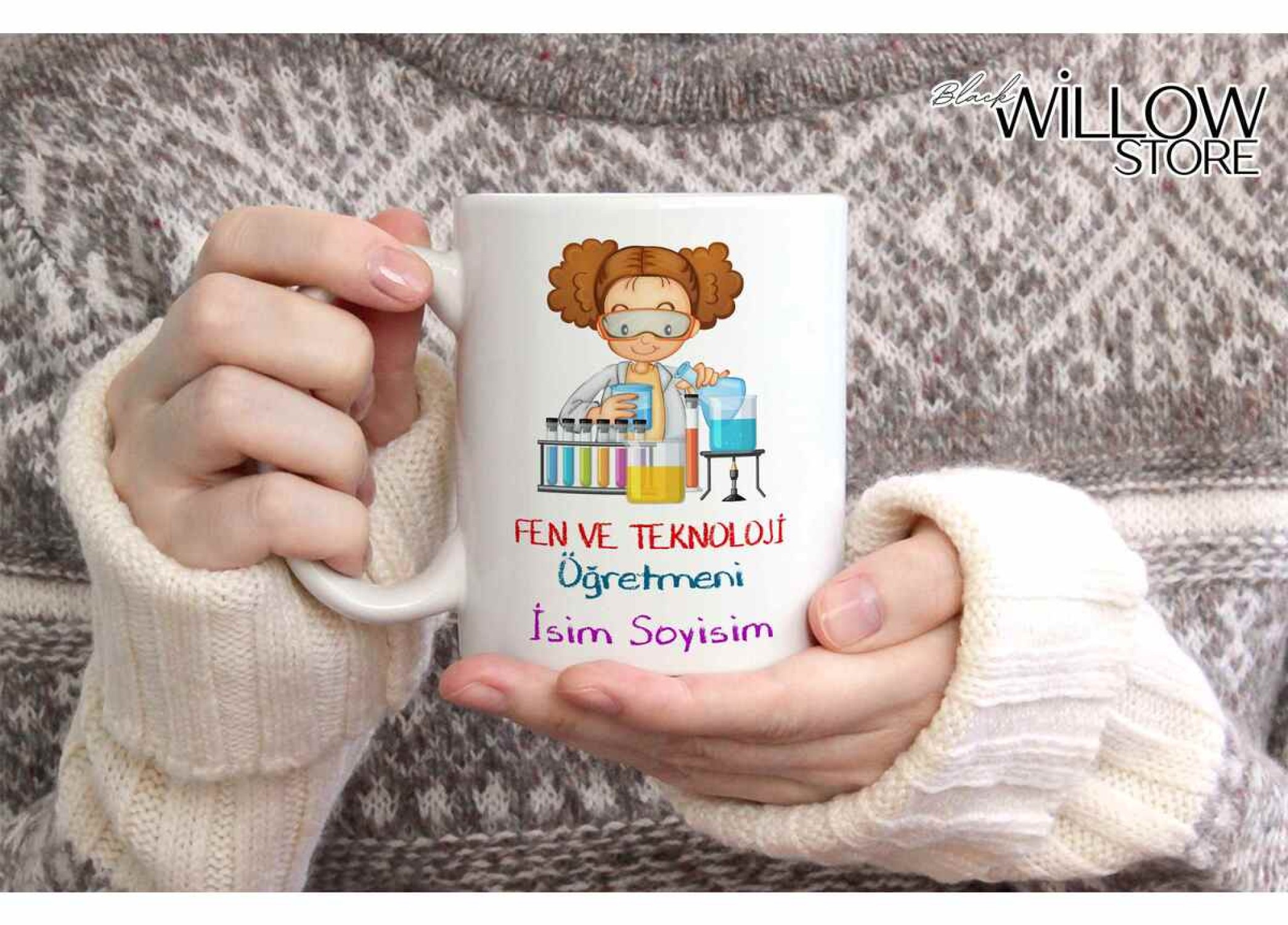 FEN VE TEKNOLOJİ ÖĞRETMENİ TEMALI KİŞİYE ÖZEL SERAMİK KUPA BARDAK