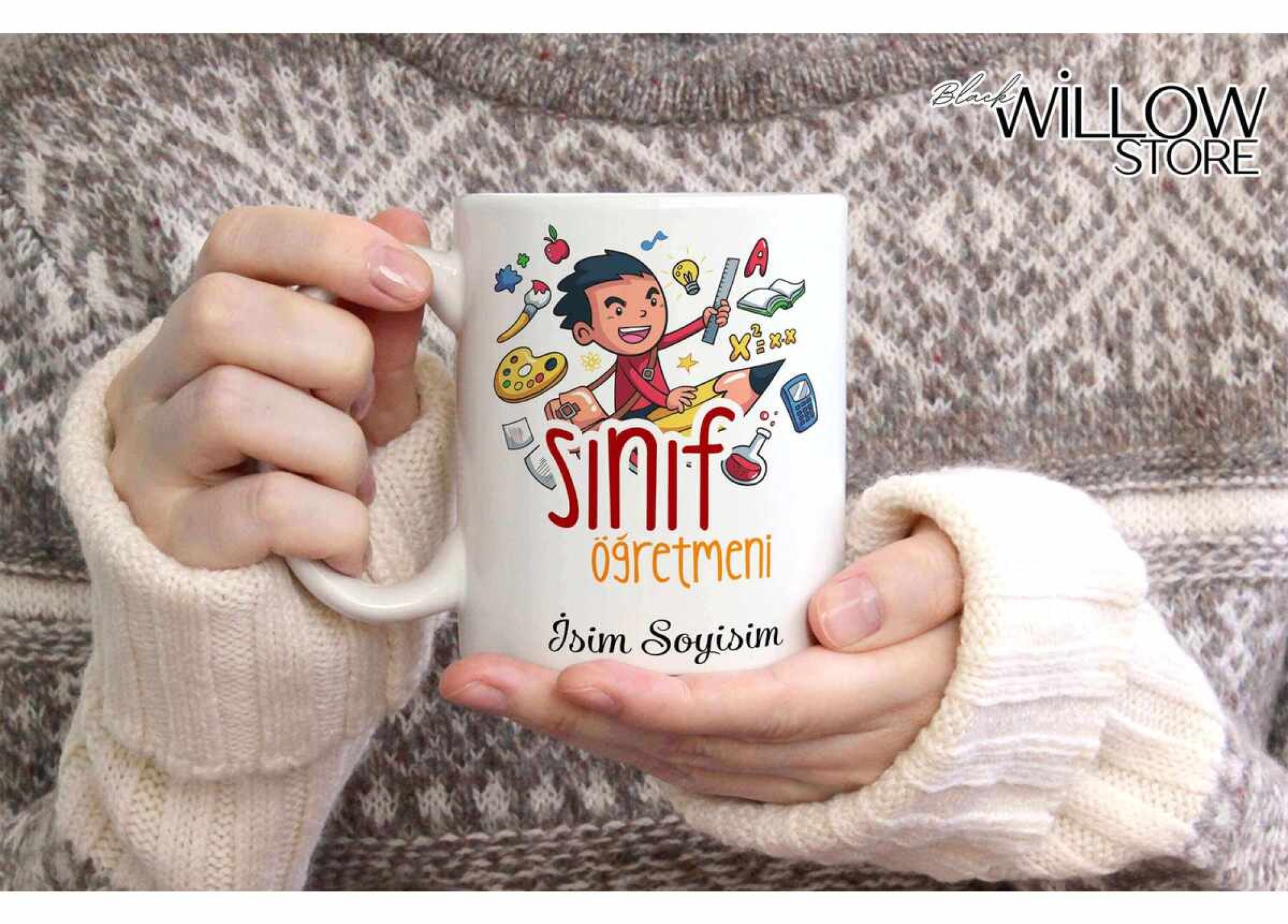 SINIF ÖĞRETMENİ TEMALI KİŞİYE ÖZEL SERAMİK KUPA BARDAK-12