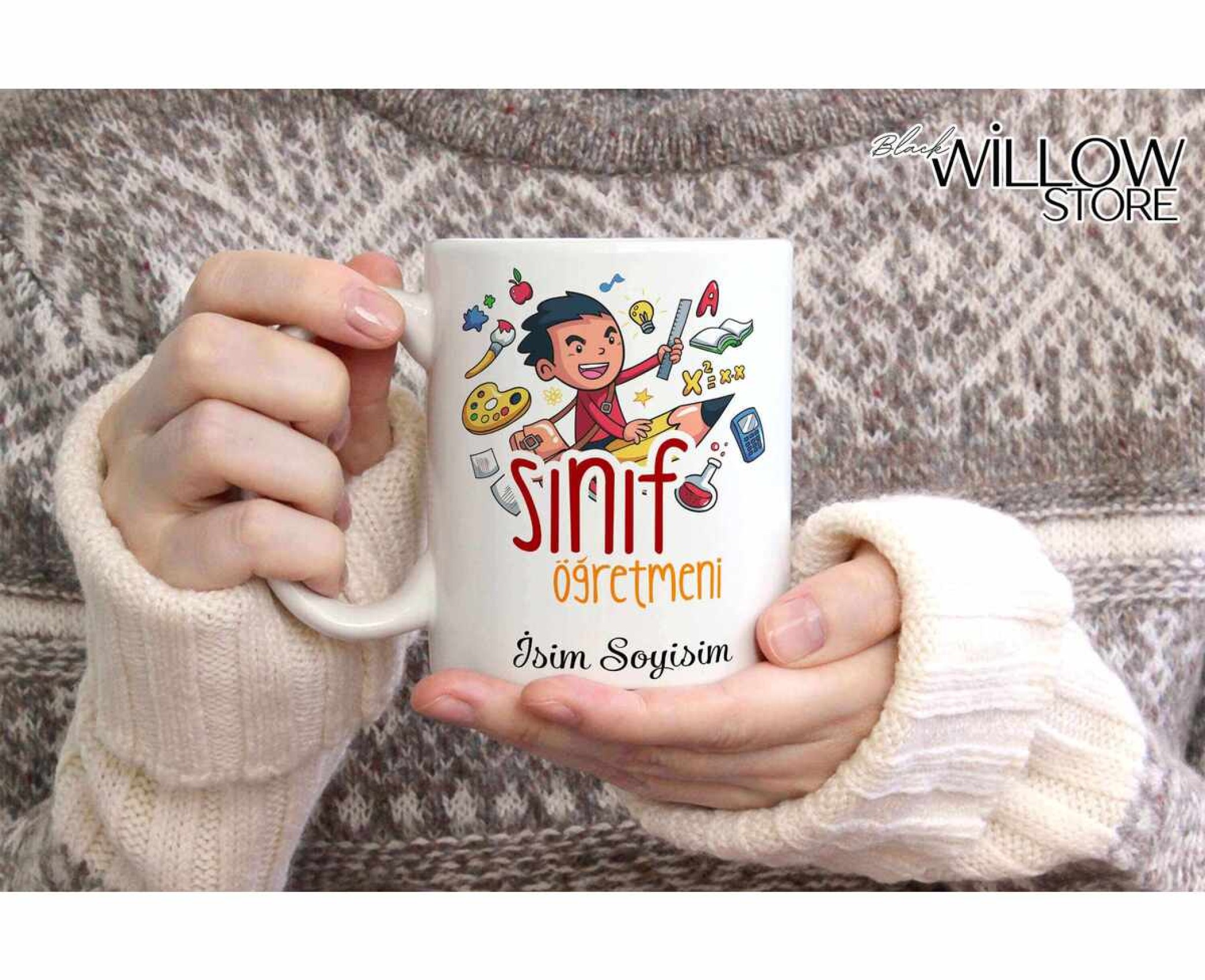 SINIF ÖĞRETMENİ TEMALI KİŞİYE ÖZEL SERAMİK KUPA BARDAK-12