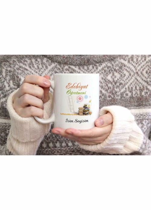 EDEBİYAT ÖĞRETMENİ TEMALI KİŞİYE ÖZEL SERAMİK KUPA BARDAK