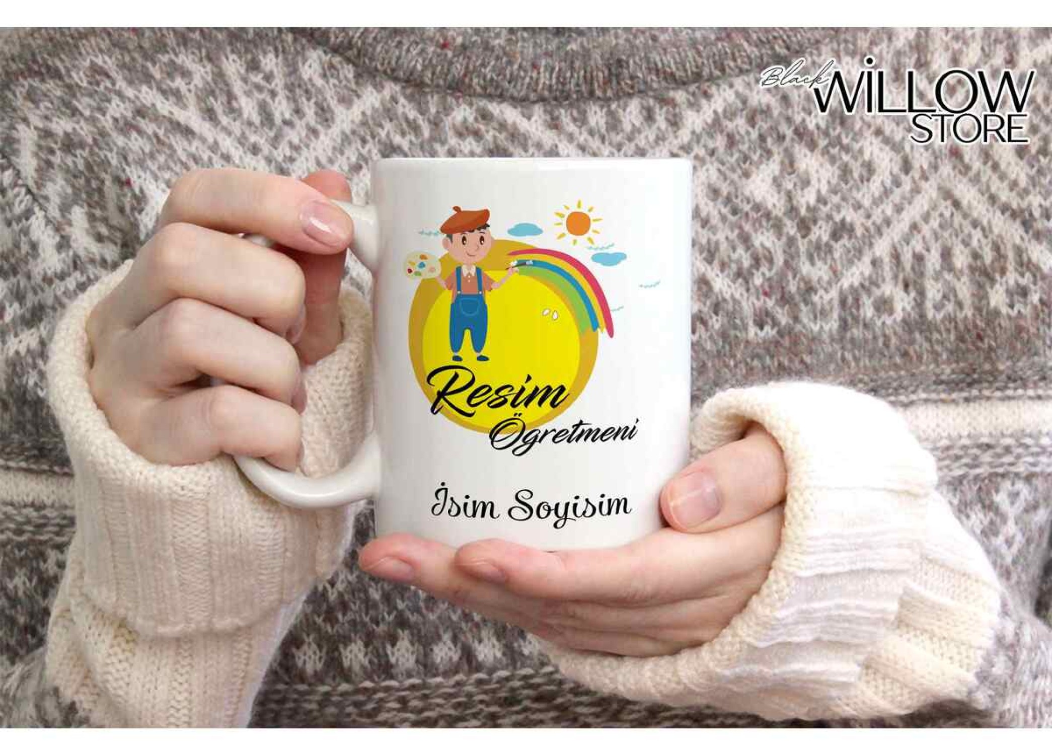 RESİM ÖĞRETMENİ TEMALI KİŞİYE ÖZEL SERAMİK KUPA BARDAK