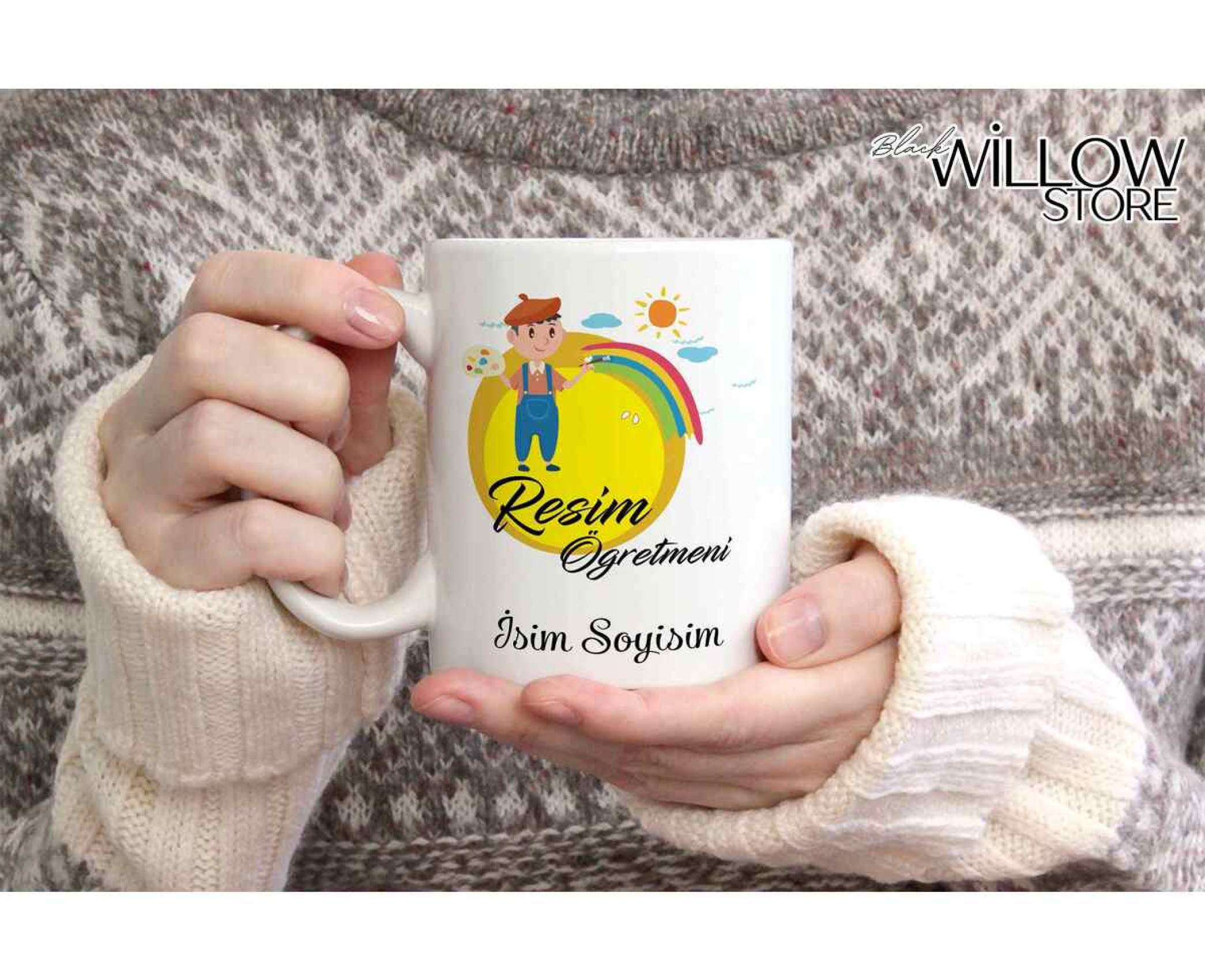 RESİM ÖĞRETMENİ TEMALI KİŞİYE ÖZEL SERAMİK KUPA BARDAK