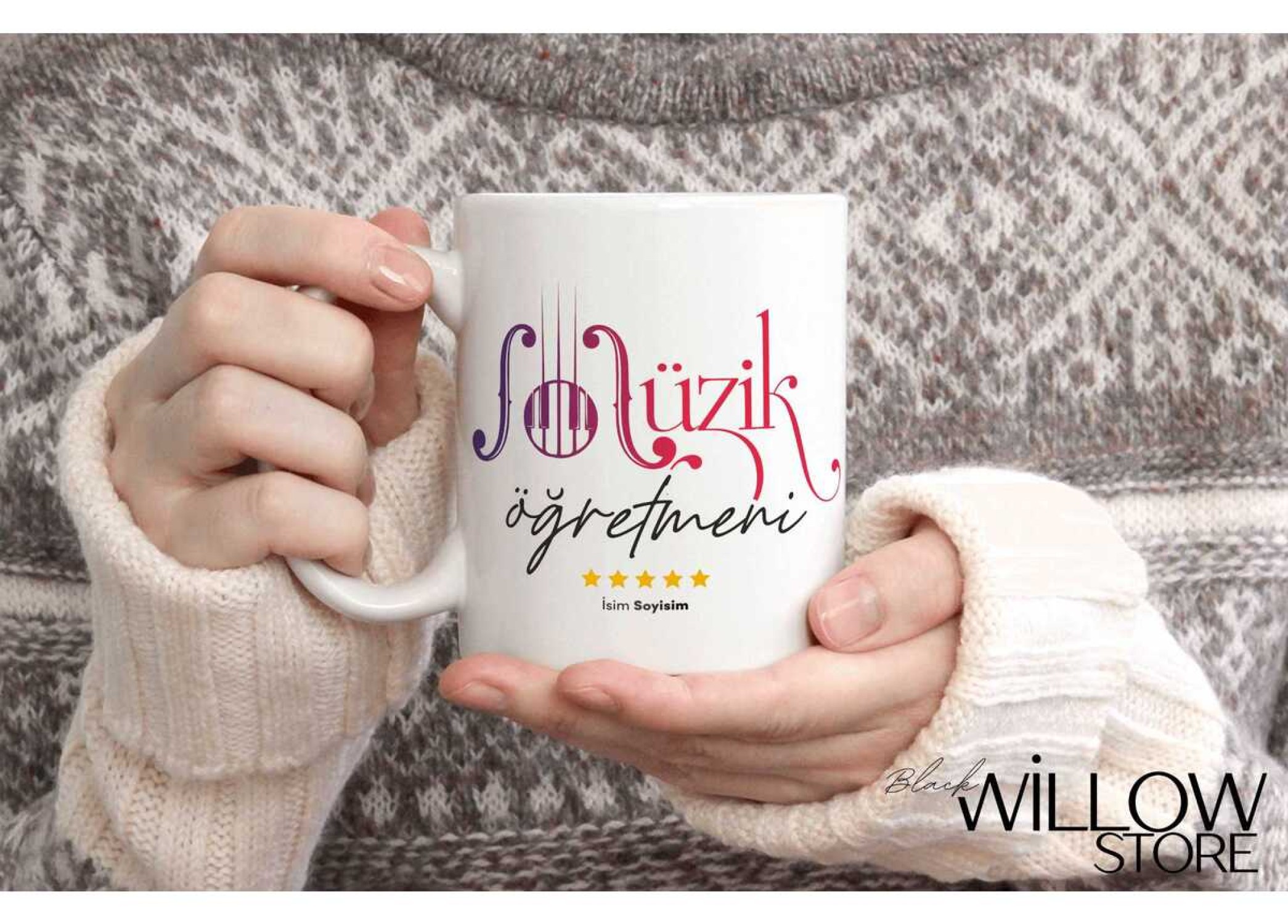 MÜZİK ÖĞRETMENİ TEMALI KİŞİYE ÖZEL SERAMİK KUPA BARDAK
