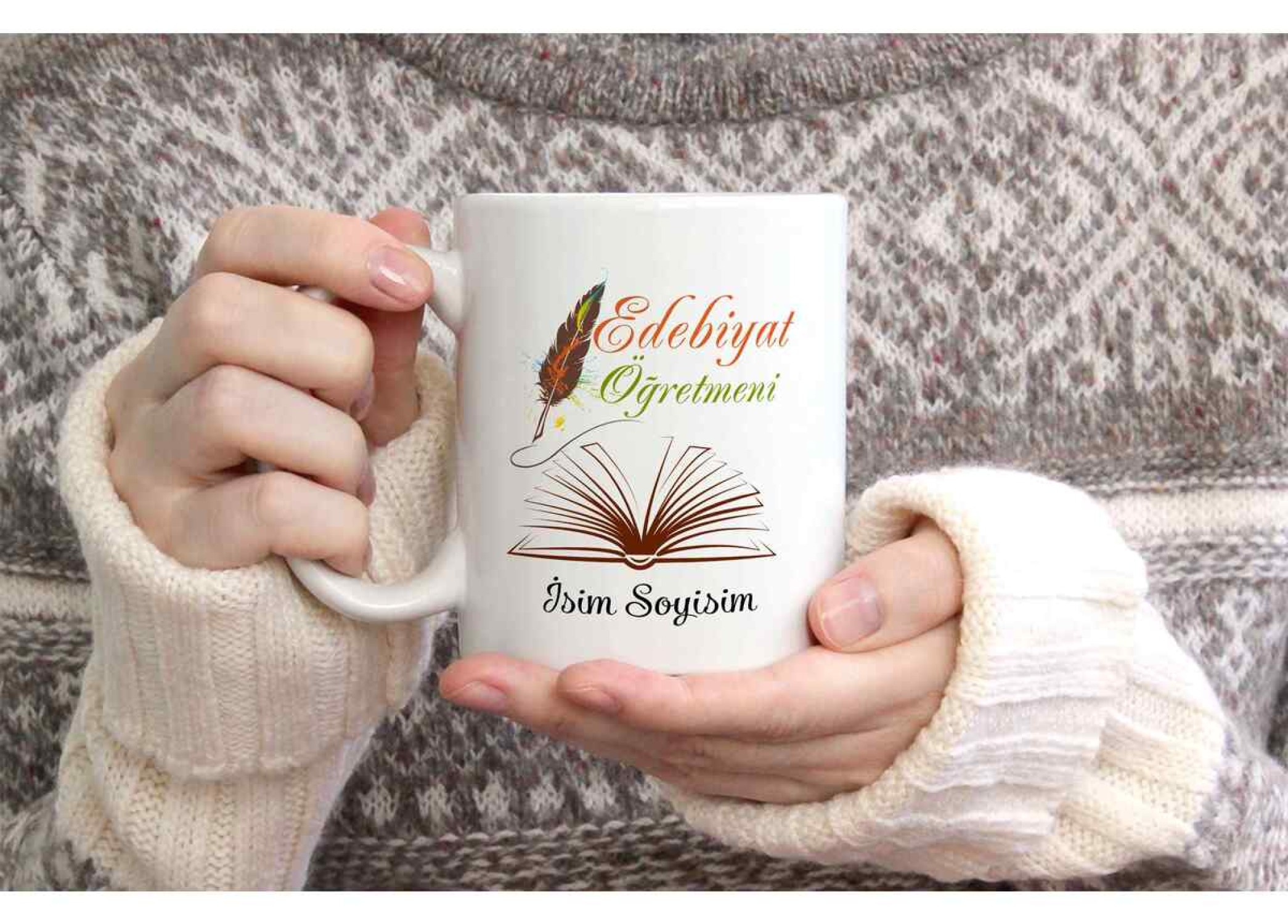 EDEBİYAT ÖĞRETMENİ TEMALI KİŞİYE ÖZEL SERAMİK KUPA BARDAK