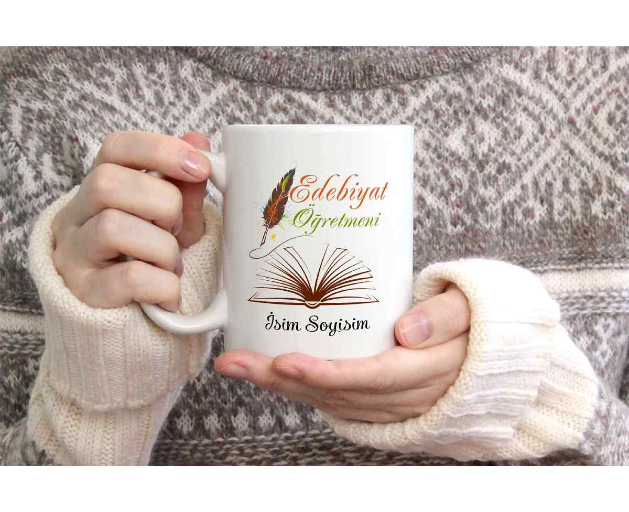 EDEBİYAT ÖĞRETMENİ TEMALI KİŞİYE ÖZEL SERAMİK KUPA BARDAK