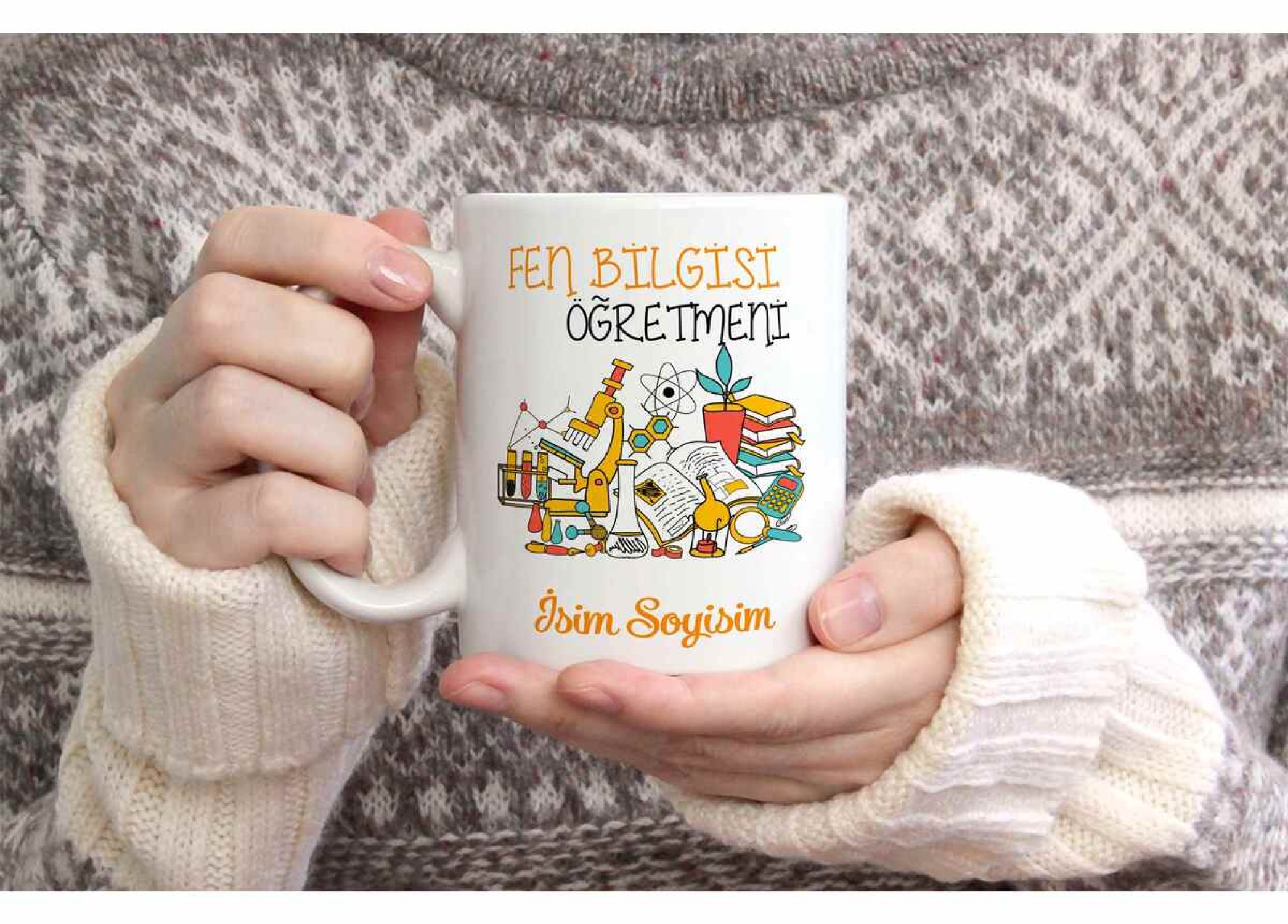 FEN VE TEKNOLOJİ ÖĞRETMENİ TEMALI KİŞİYE ÖZEL SERAMİK KUPA BARDAK