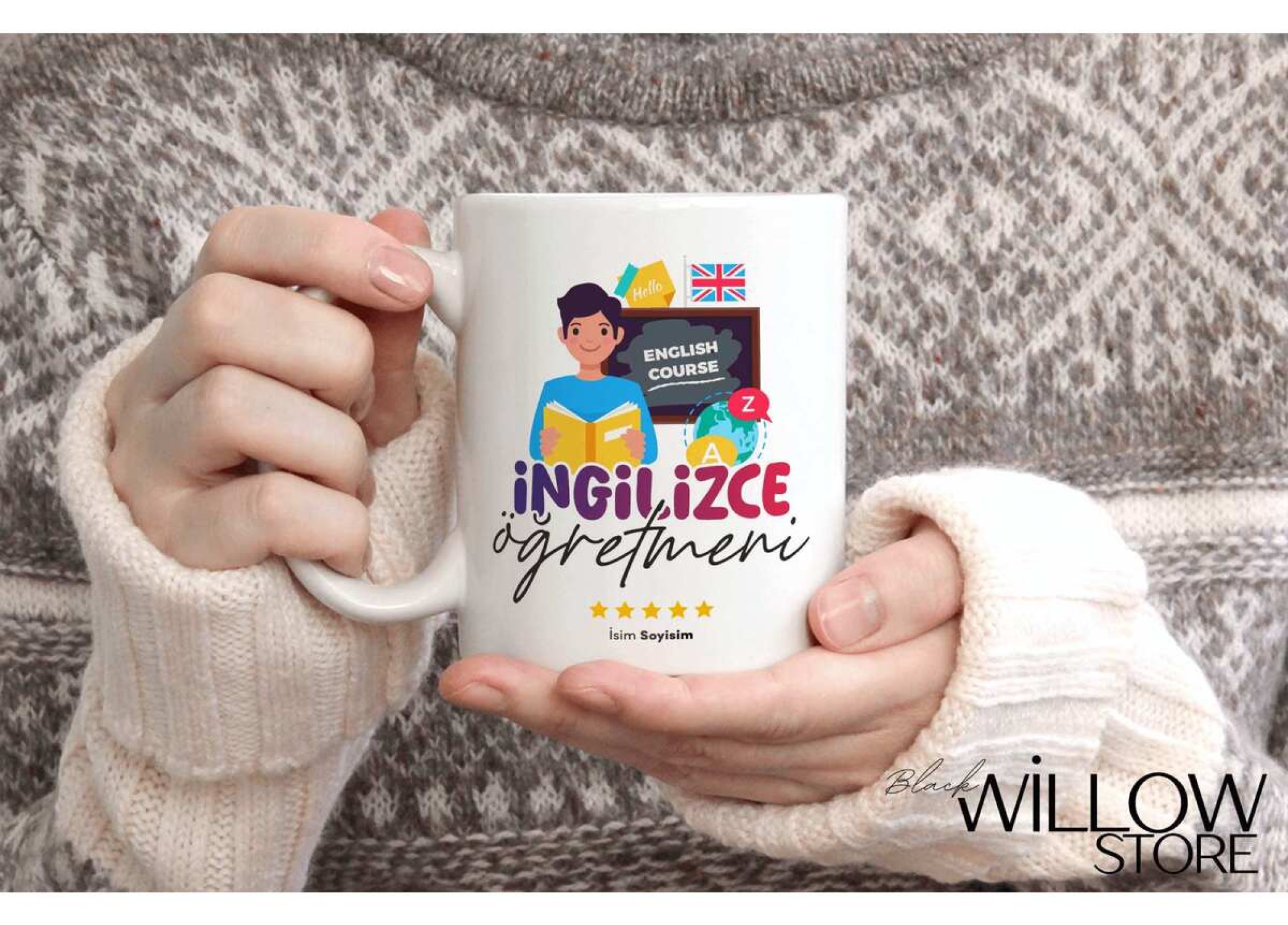 İNGİLİZCE ÖĞRETMENİ TEMALI KİŞİYE ÖZEL SERAMİK KUPA BARDAK