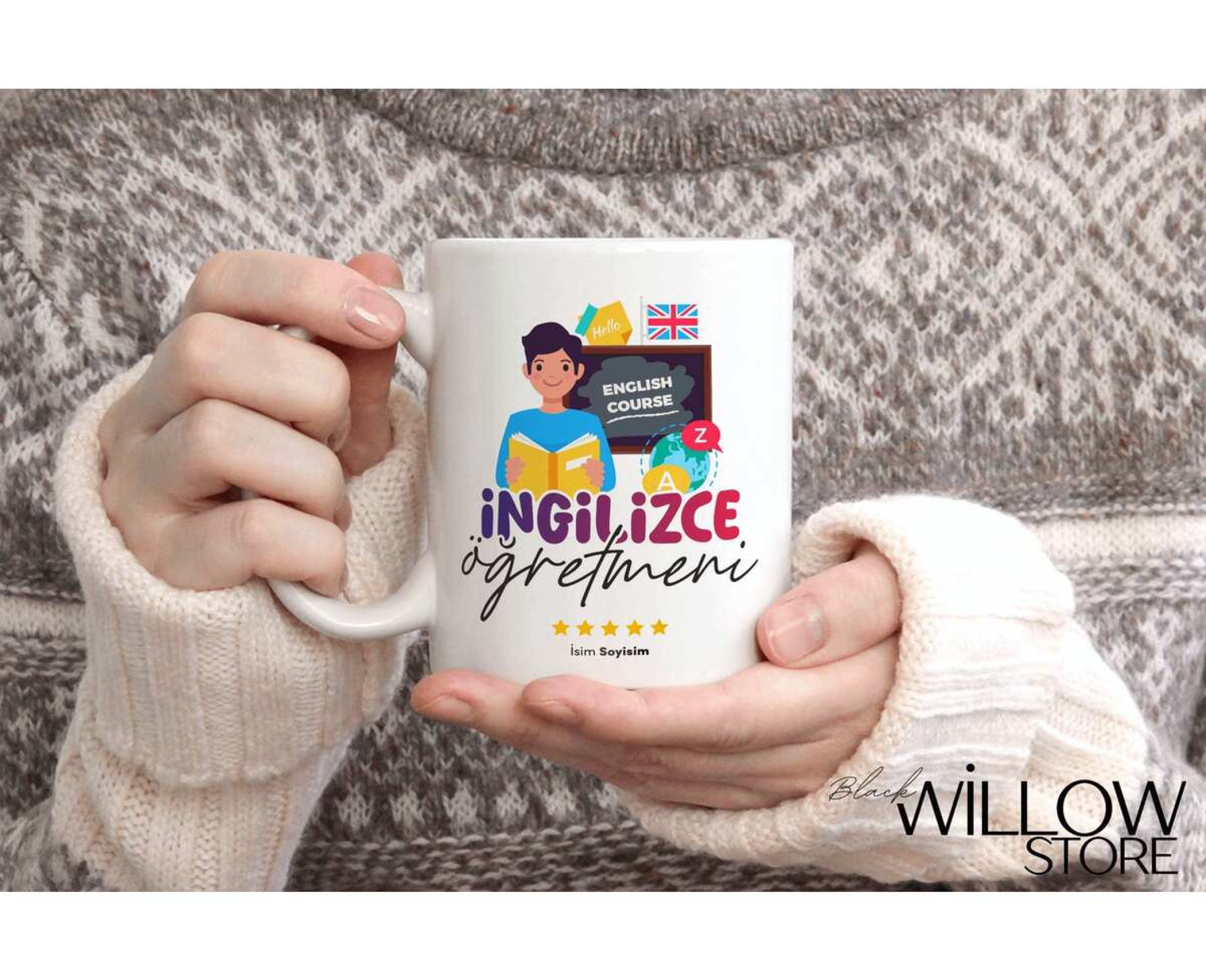 İNGİLİZCE ÖĞRETMENİ TEMALI KİŞİYE ÖZEL SERAMİK KUPA BARDAK