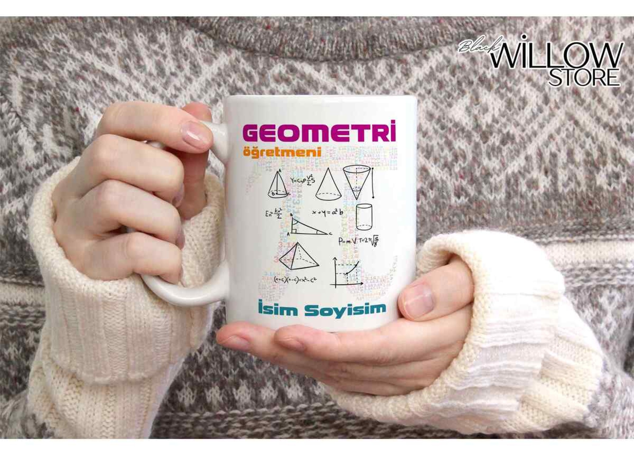 GEOMETRİ ÖĞRETMEN TEMALI KİŞİYE ÖZEL SERAMİK KUPA BARDAK