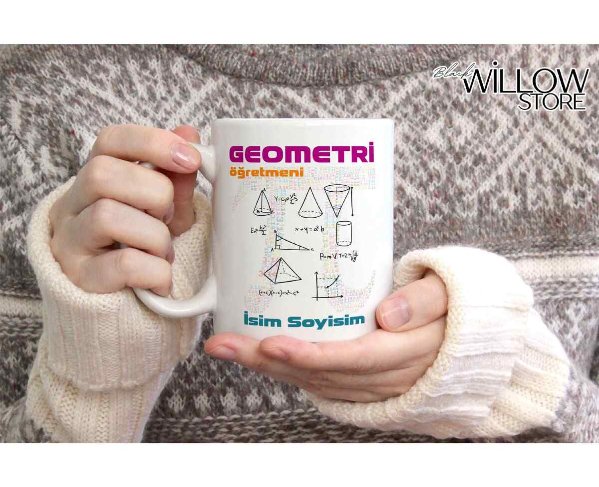 GEOMETRİ ÖĞRETMEN TEMALI KİŞİYE ÖZEL SERAMİK KUPA BARDAK