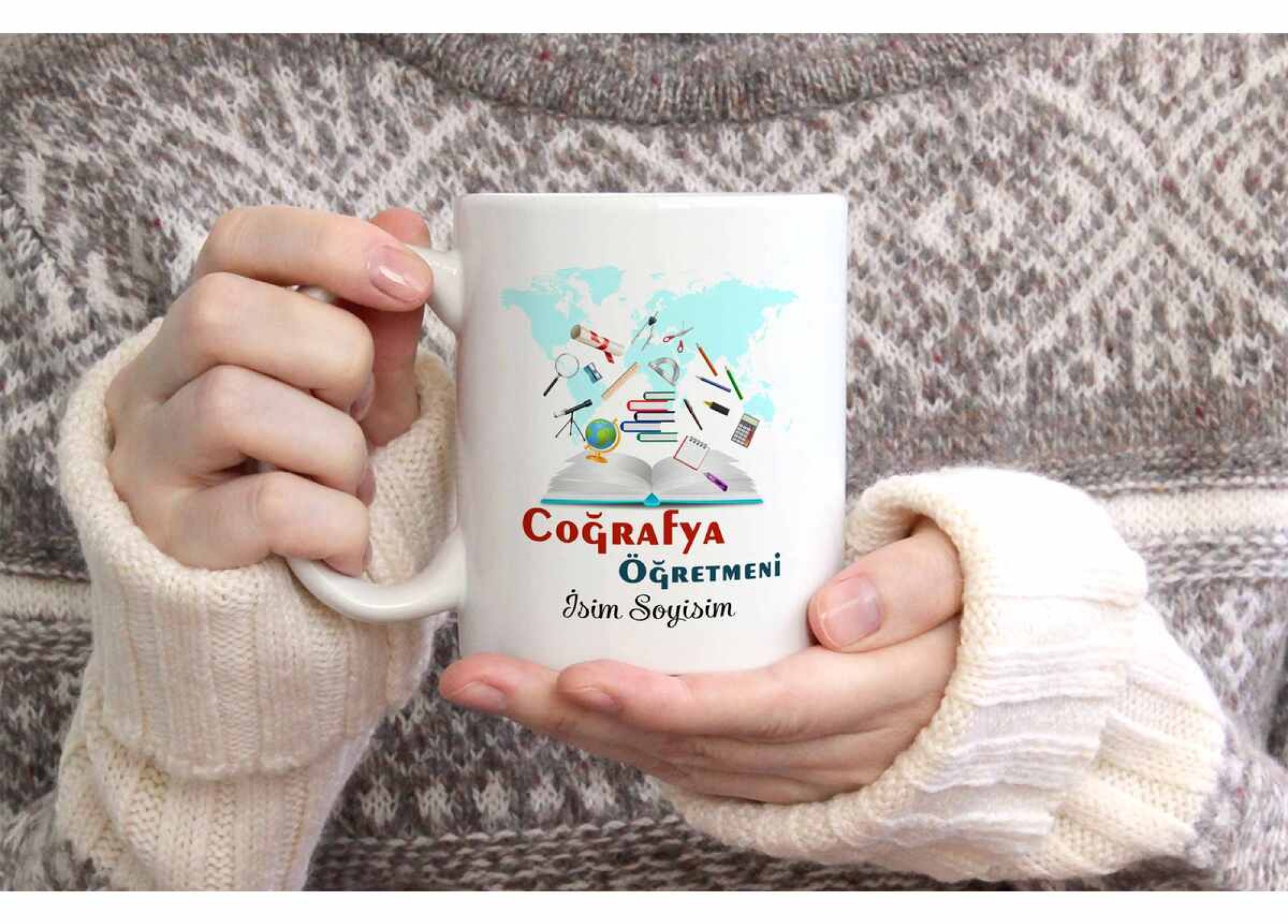 COĞRAFYA ÖĞRETMENİ TEMALI KİŞİYE ÖZEL SERAMİK KUPA BARDAK