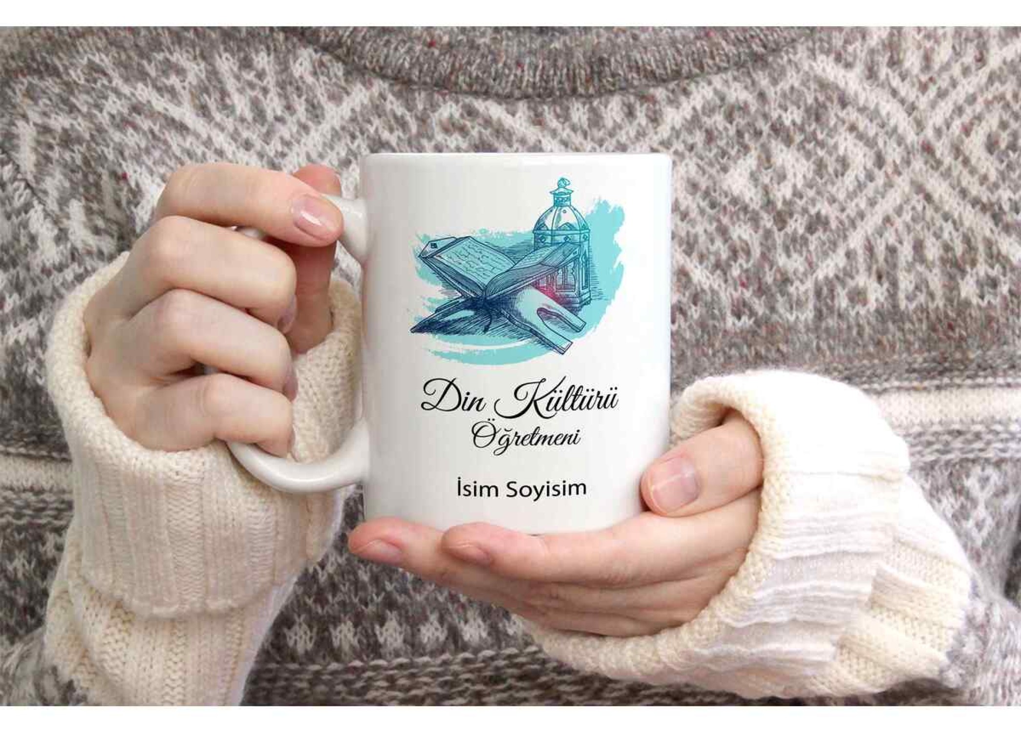 DİN ÖĞRETMENİ TEMALI KİŞİYE ÖZEL SERAMİK KUPA BARDAK