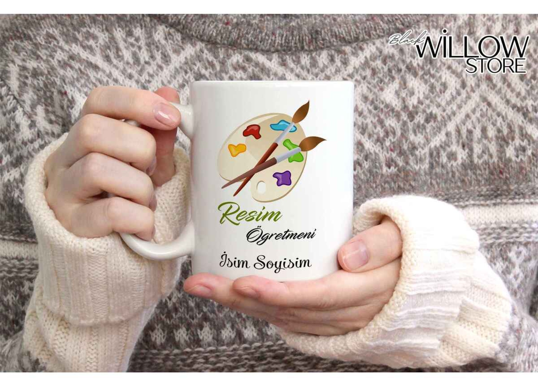 RESİM ÖĞRETMENİ TEMALI KİŞİYE ÖZEL SERAMİK KUPA BARDAK