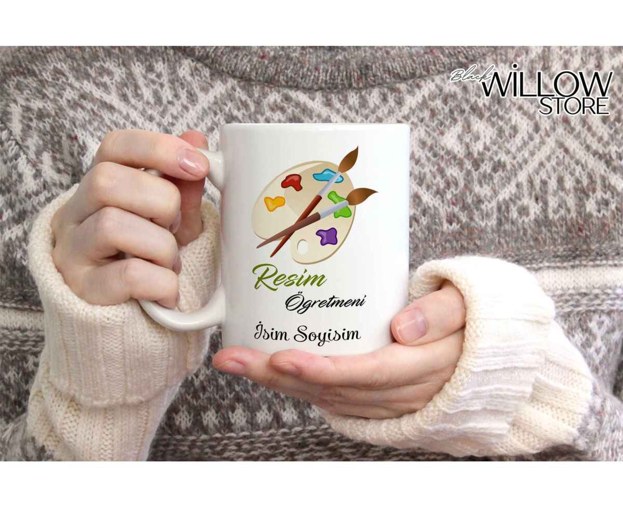 RESİM ÖĞRETMENİ TEMALI KİŞİYE ÖZEL SERAMİK KUPA BARDAK