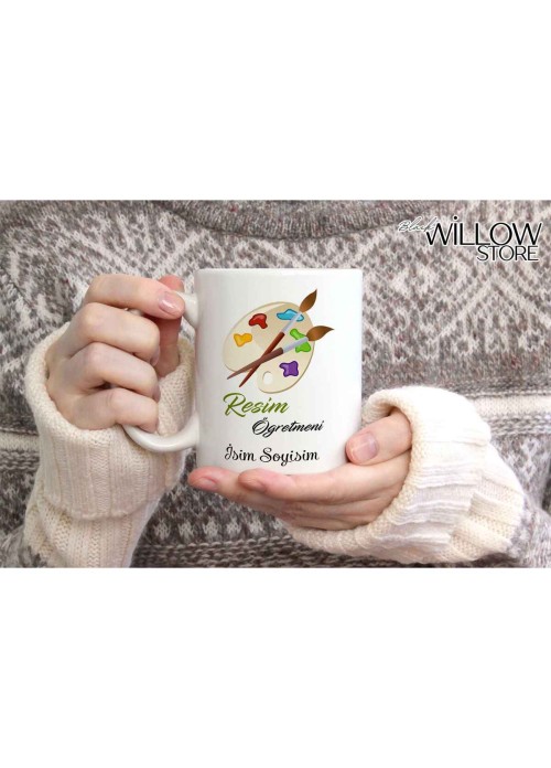 RESİM ÖĞRETMENİ TEMALI KİŞİYE ÖZEL SERAMİK KUPA BARDAK