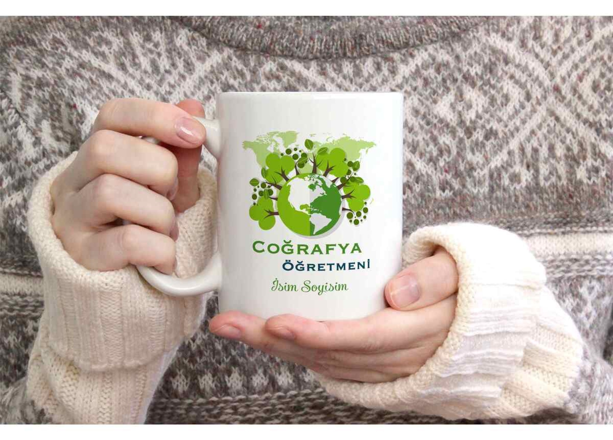 COĞRAFYA ÖĞRETMENİ TEMALI KİŞİYE ÖZEL SERAMİK KUPA BARDAK