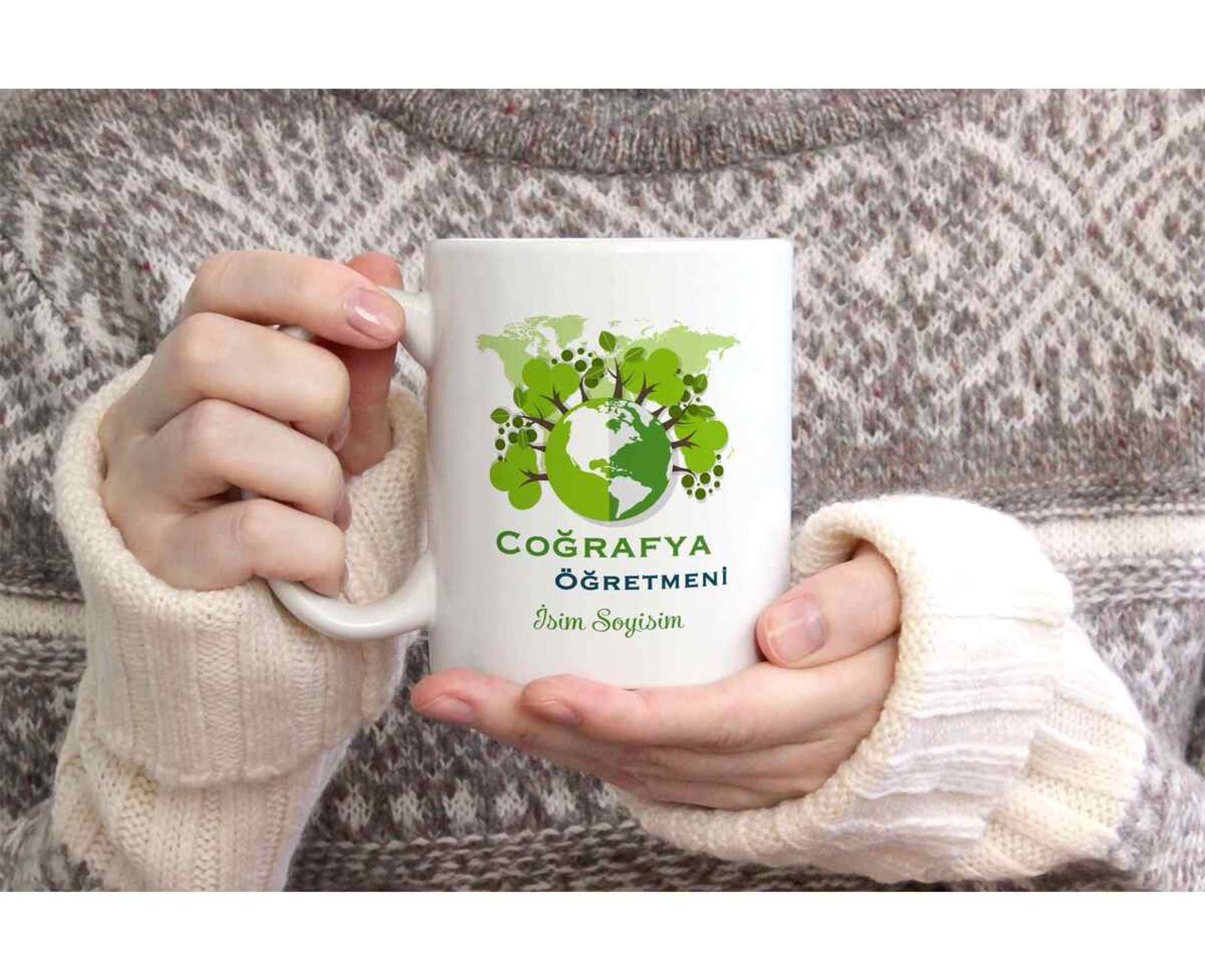 COĞRAFYA ÖĞRETMENİ TEMALI KİŞİYE ÖZEL SERAMİK KUPA BARDAK