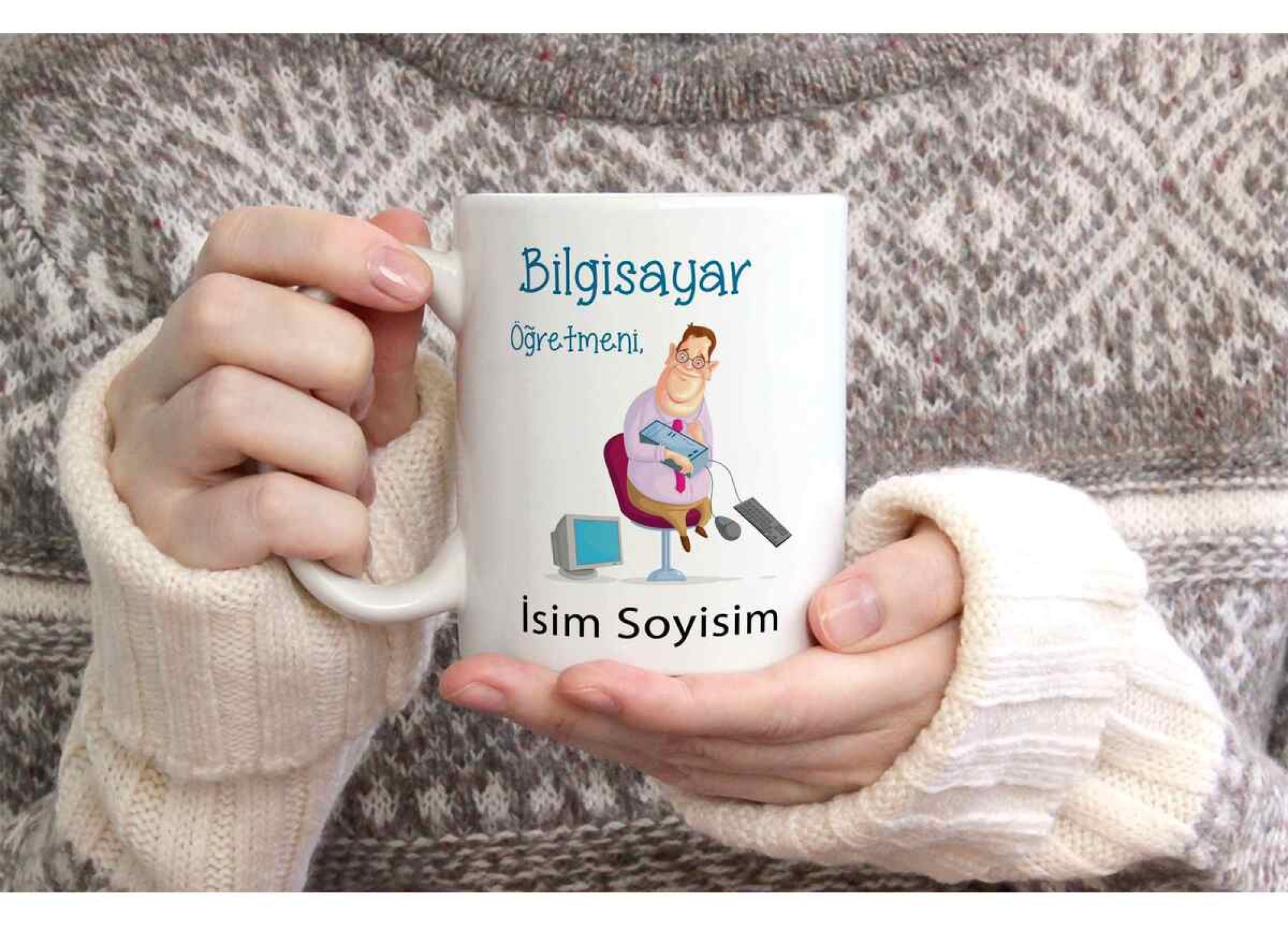 BİLGİSAYAR ÖĞRETMENİ TEMALI KİŞİYE ÖZEL SERAMİK KUPA BARDAK