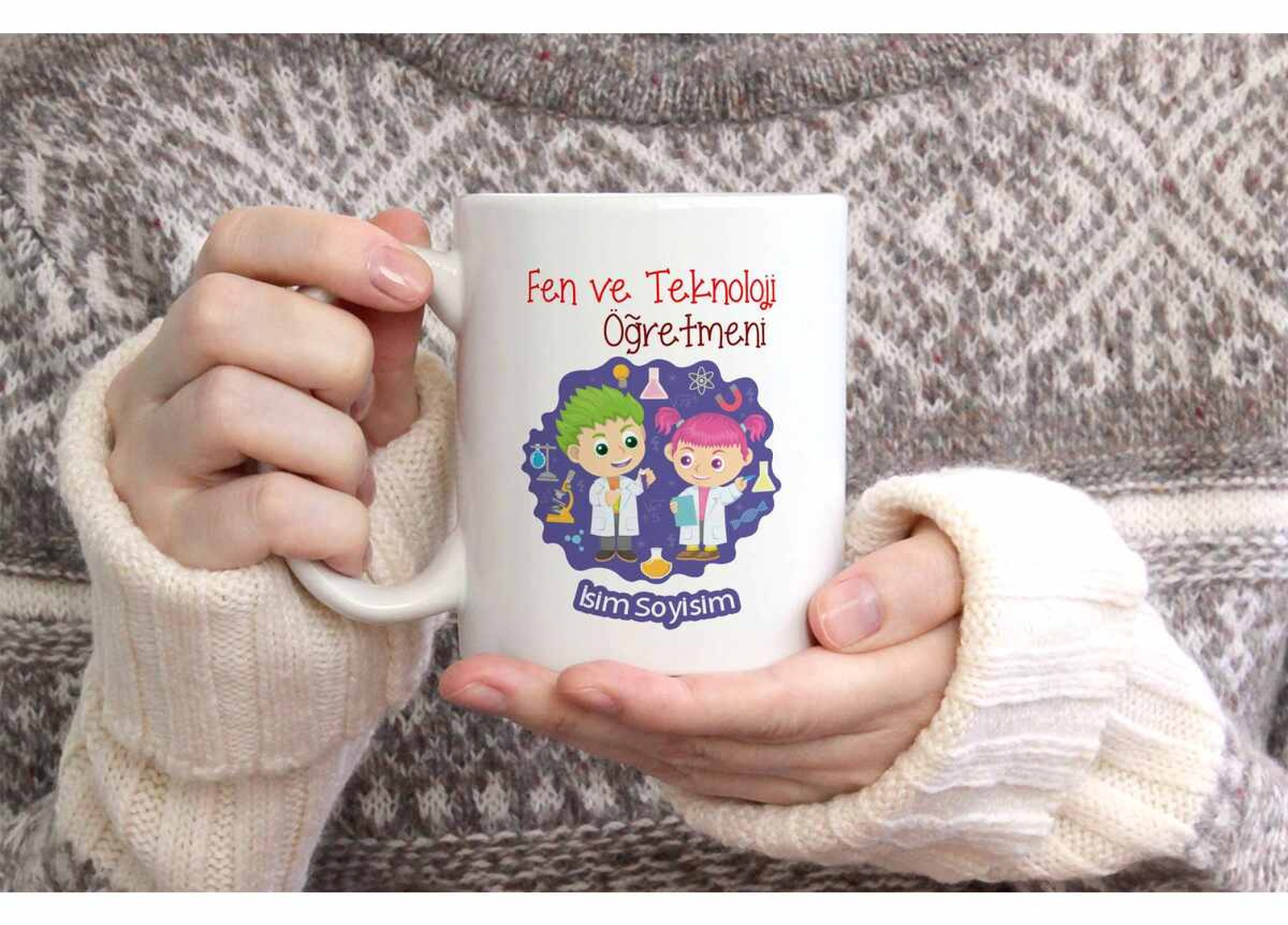 FEN VE TEKNOLOJİ ÖĞRETMENİ TEMALI KİŞİYE ÖZEL SERAMİK KUPA BARDAK