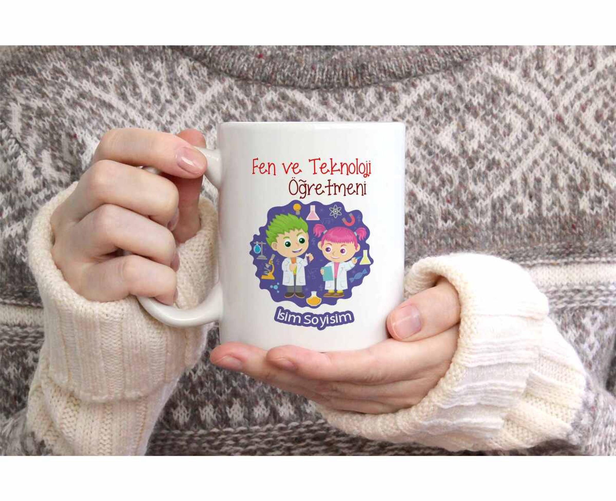 FEN VE TEKNOLOJİ ÖĞRETMENİ TEMALI KİŞİYE ÖZEL SERAMİK KUPA BARDAK