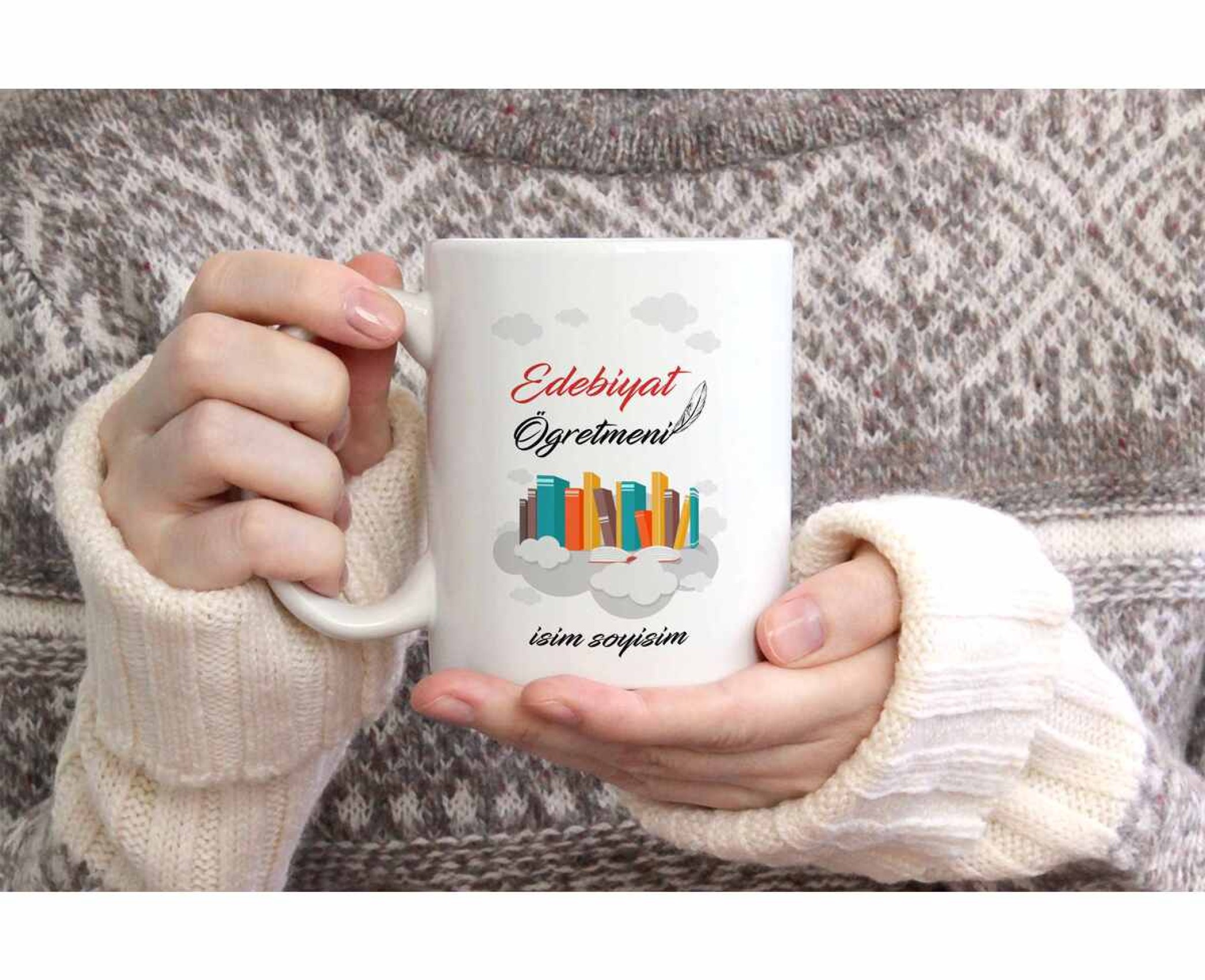 EDEBİYAT ÖĞRETMENİ TEMALI KİŞİYE ÖZEL SERAMİK KUPA BARDAK