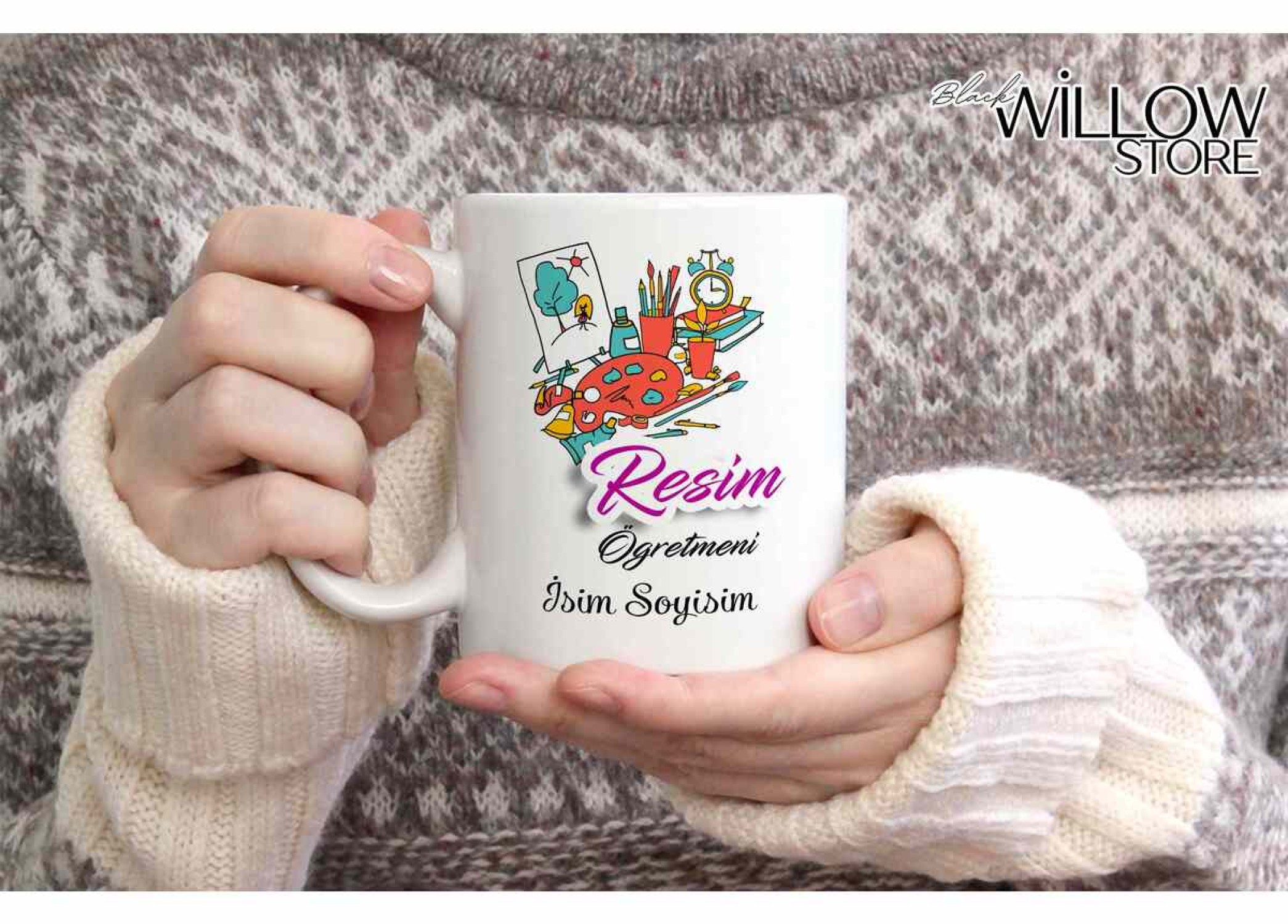 RESİM ÖĞRETMENİ TEMALI KİŞİYE ÖZEL SERAMİK KUPA BARDAK