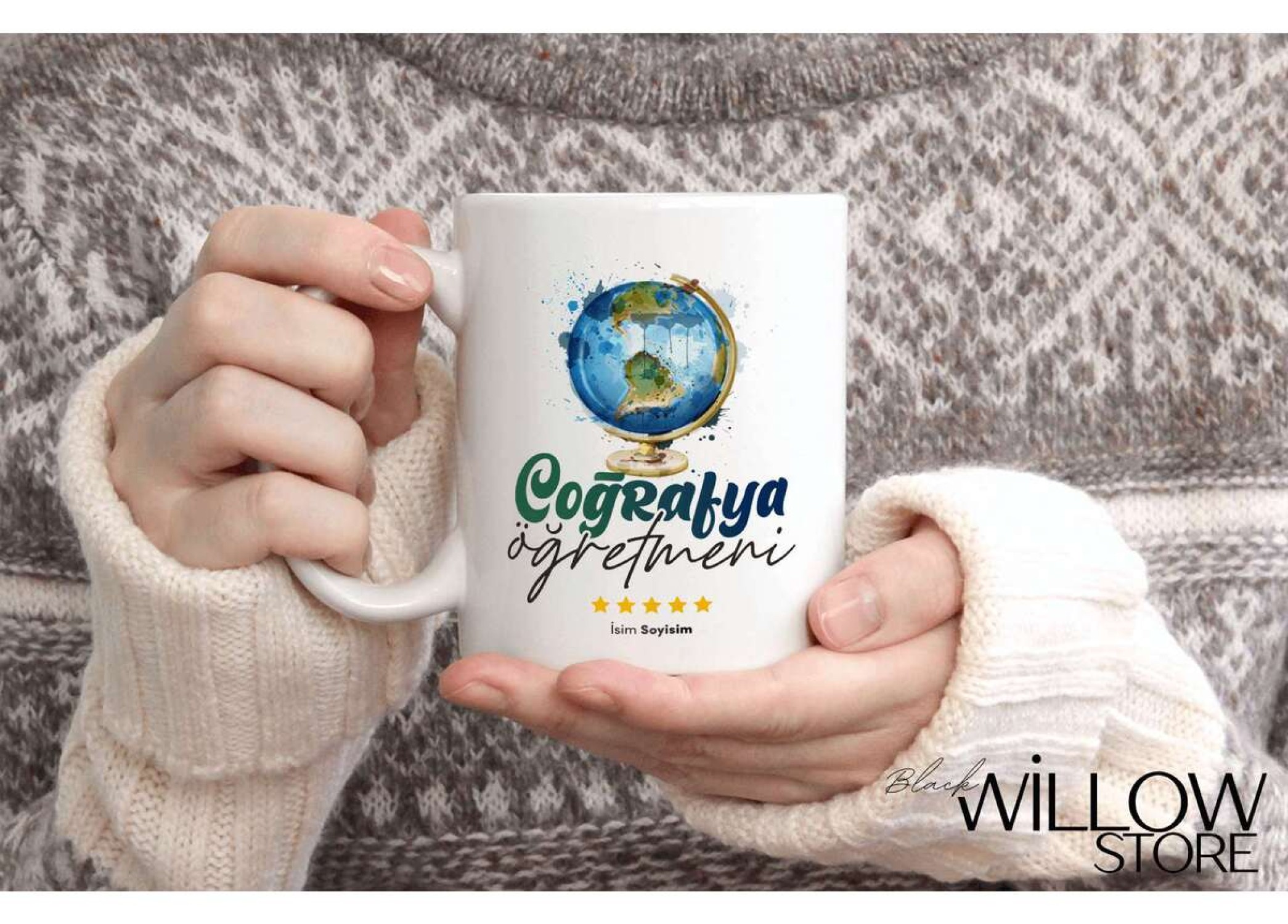 COĞRAFYA ÖĞRETMENİ TEMALI KİŞİYE ÖZEL SERAMİK KUPA BARDAK