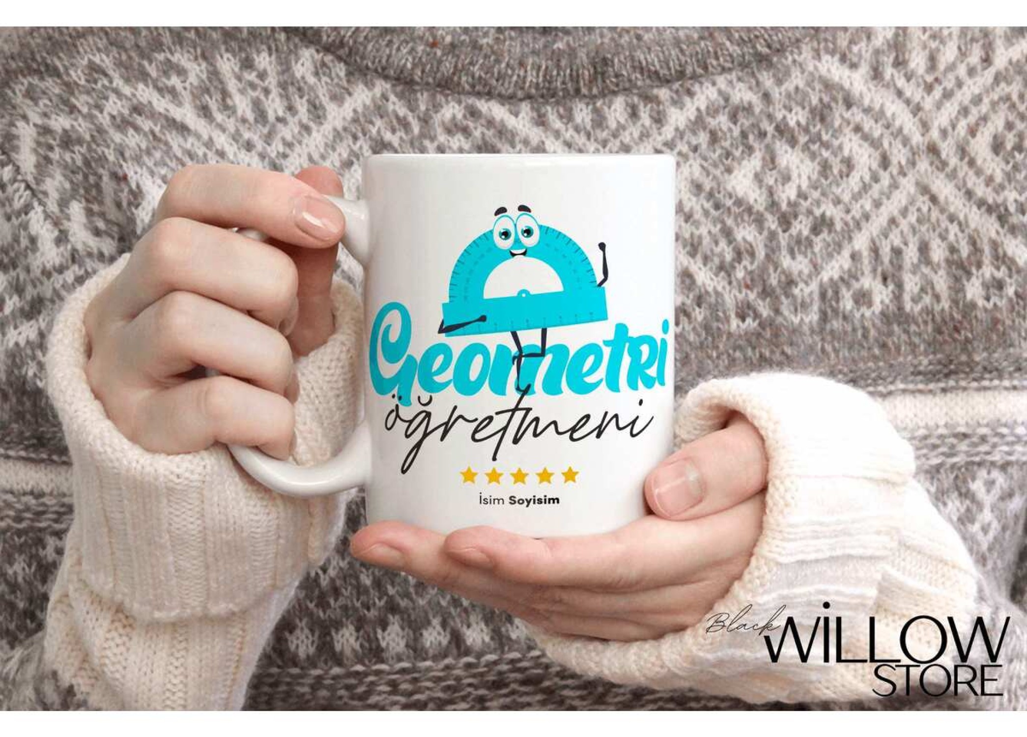 GEOMETRİ ÖĞRETMEN TEMALI KİŞİYE ÖZEL SERAMİK KUPA BARDAK